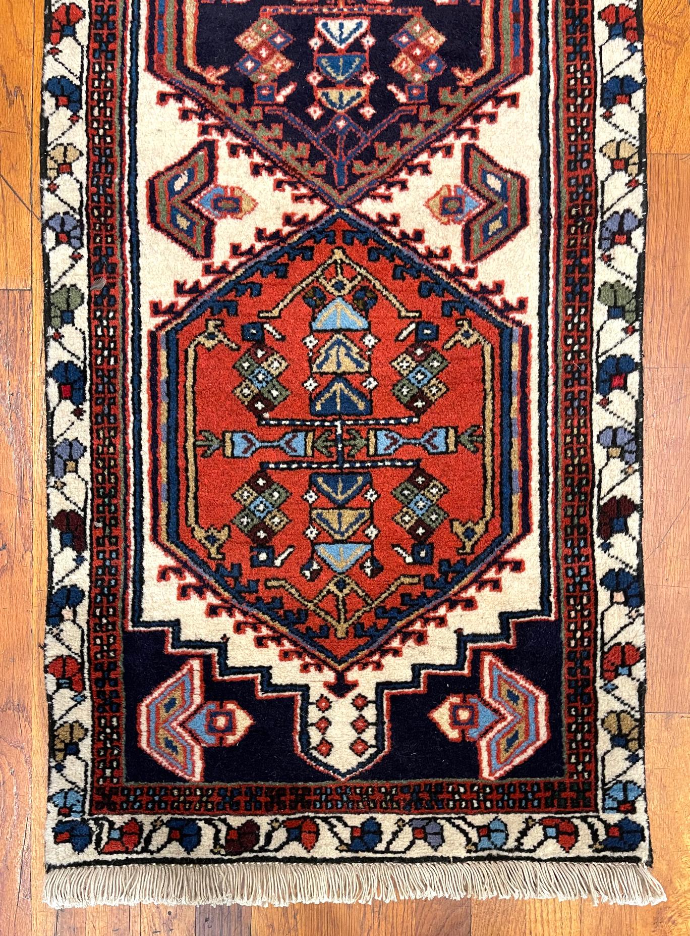 Tribal Vintage Persian Hand Knotted Geometric Repeated Medallion Ardabil 1960 Circa Rug For Sale