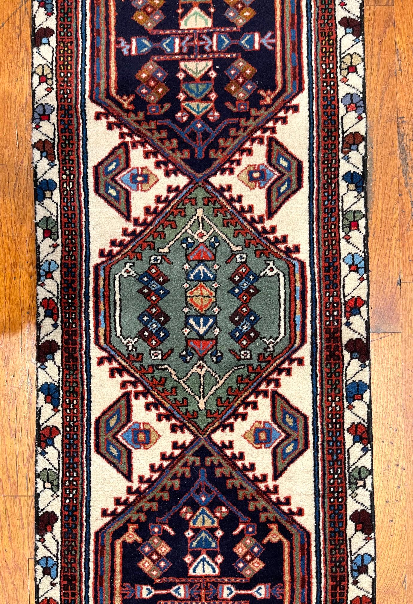 Hand-Knotted Vintage Persian Hand Knotted Geometric Repeated Medallion Ardabil 1960 Circa Rug For Sale