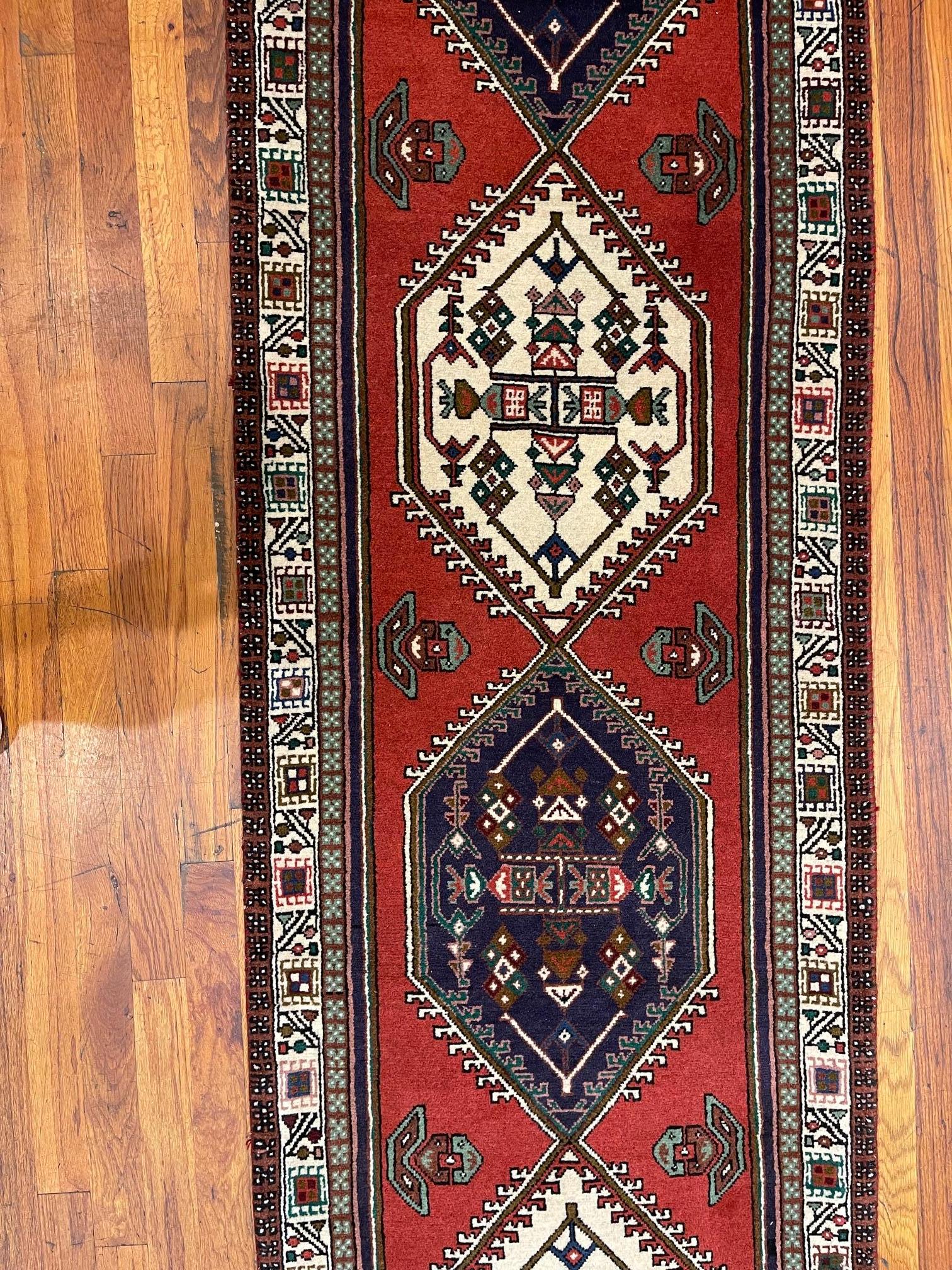 Hand-Knotted Vintage Persian Hand Knotted Geometric Repeated Medallion Ardabil 1960 Circa Rug For Sale