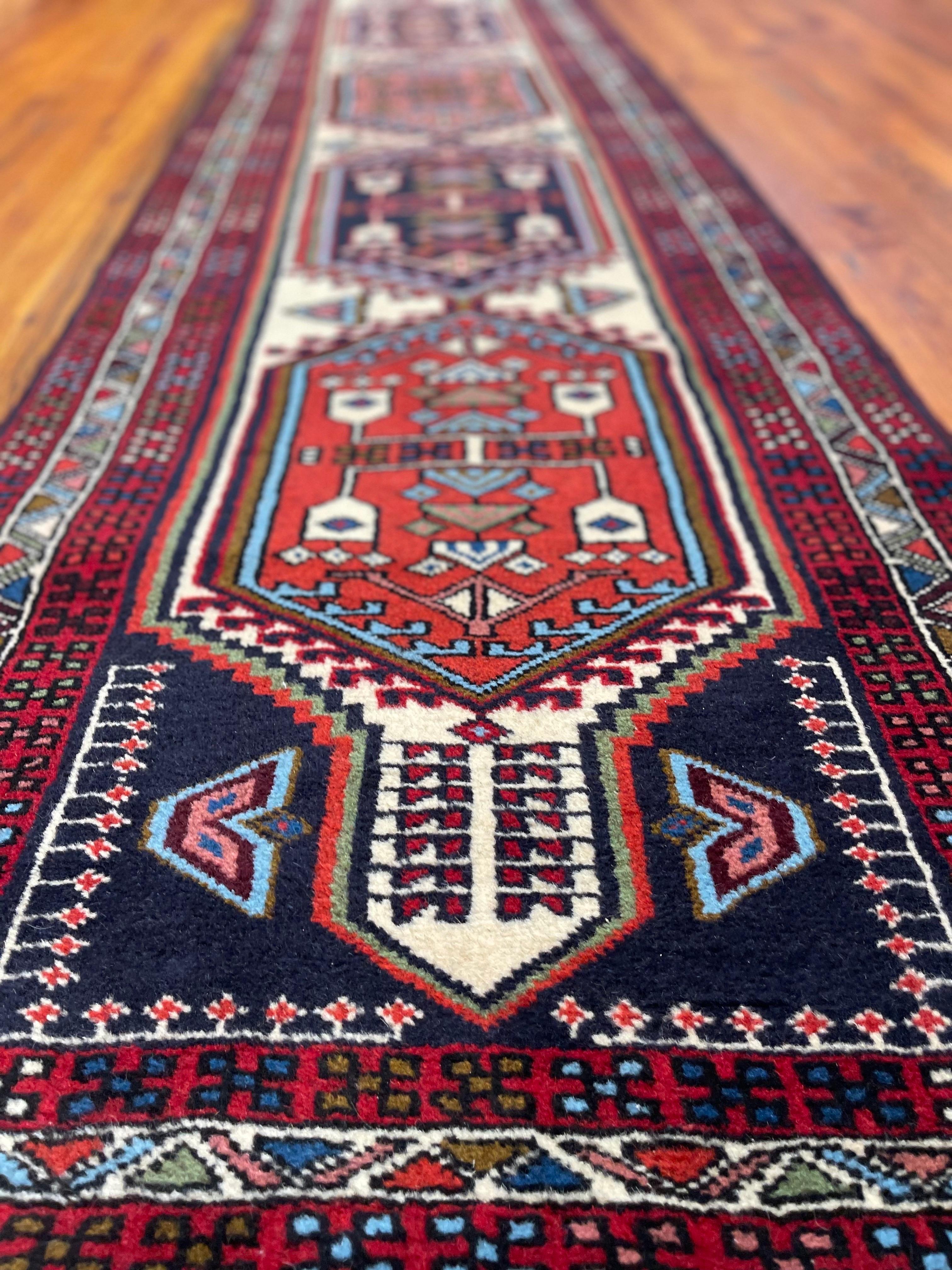 Wool Vintage Persian Hand Knotted Geometric Repeated Medallion Ardabil 1960 Circa Rug For Sale