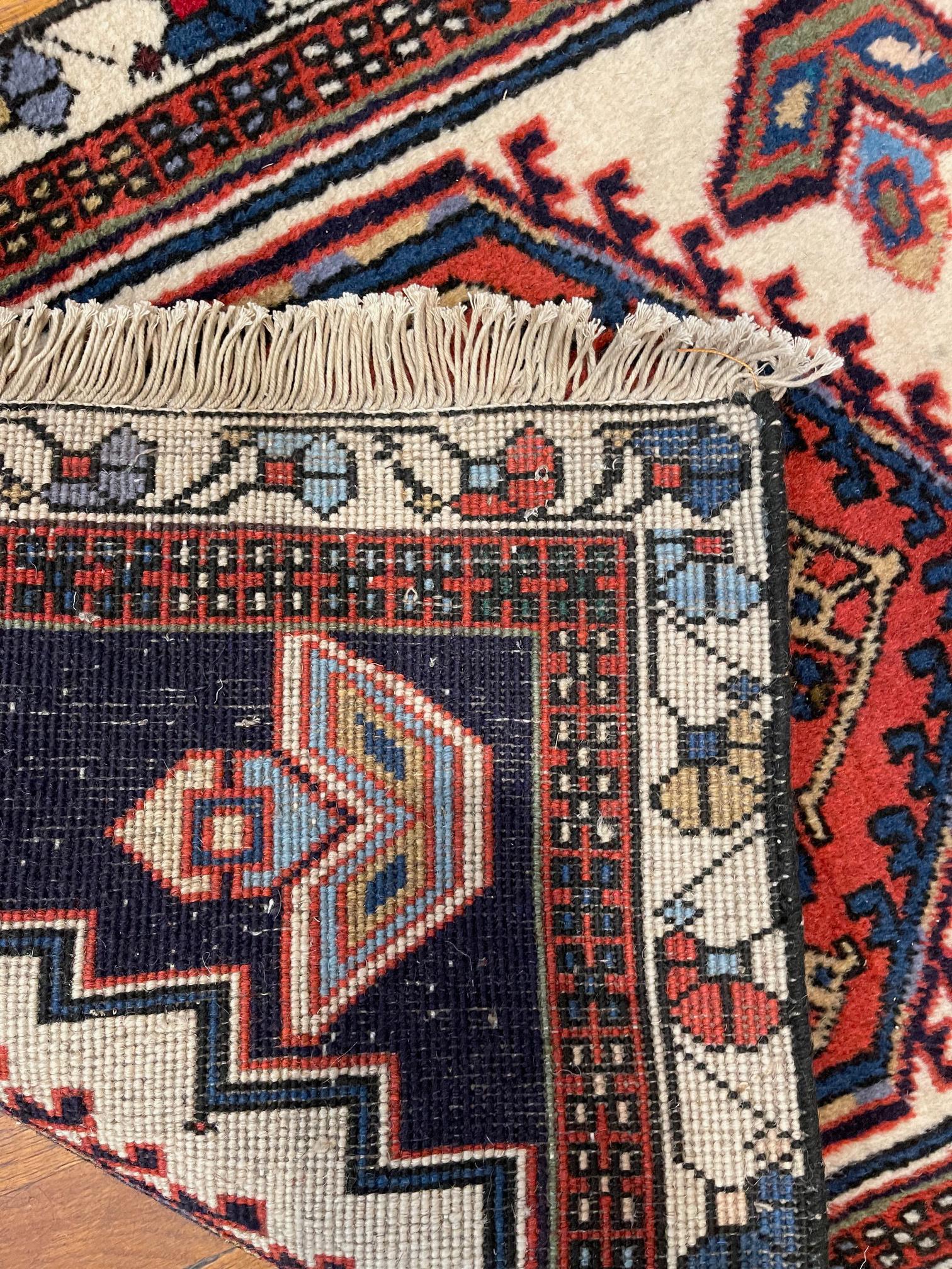 Cotton Vintage Persian Hand Knotted Geometric Repeated Medallion Ardabil 1960 Circa Rug For Sale