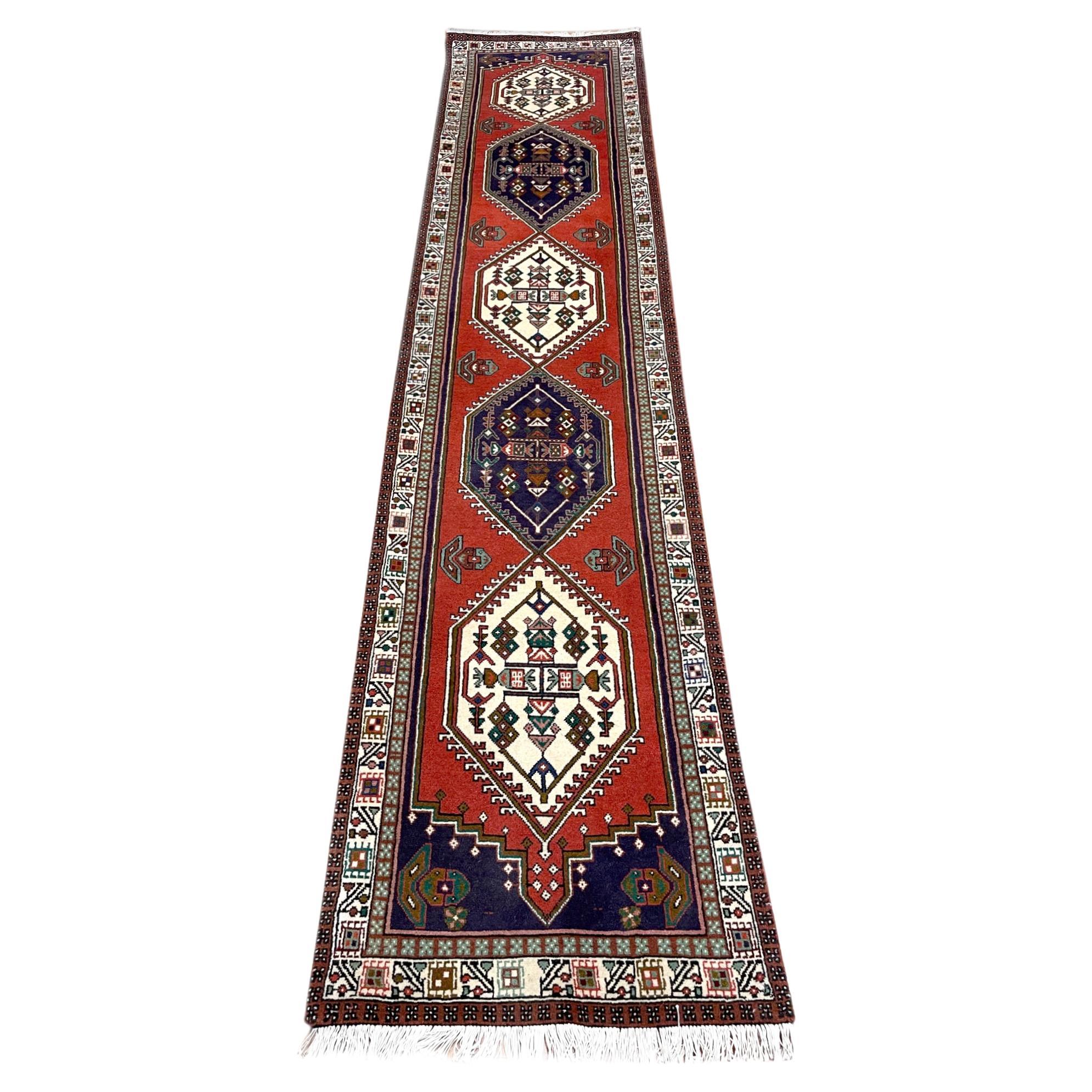 Tapis Vintage Persan Noué à la Main Géométrique Médaillon Répété Ardabil 1960 Circa Rug