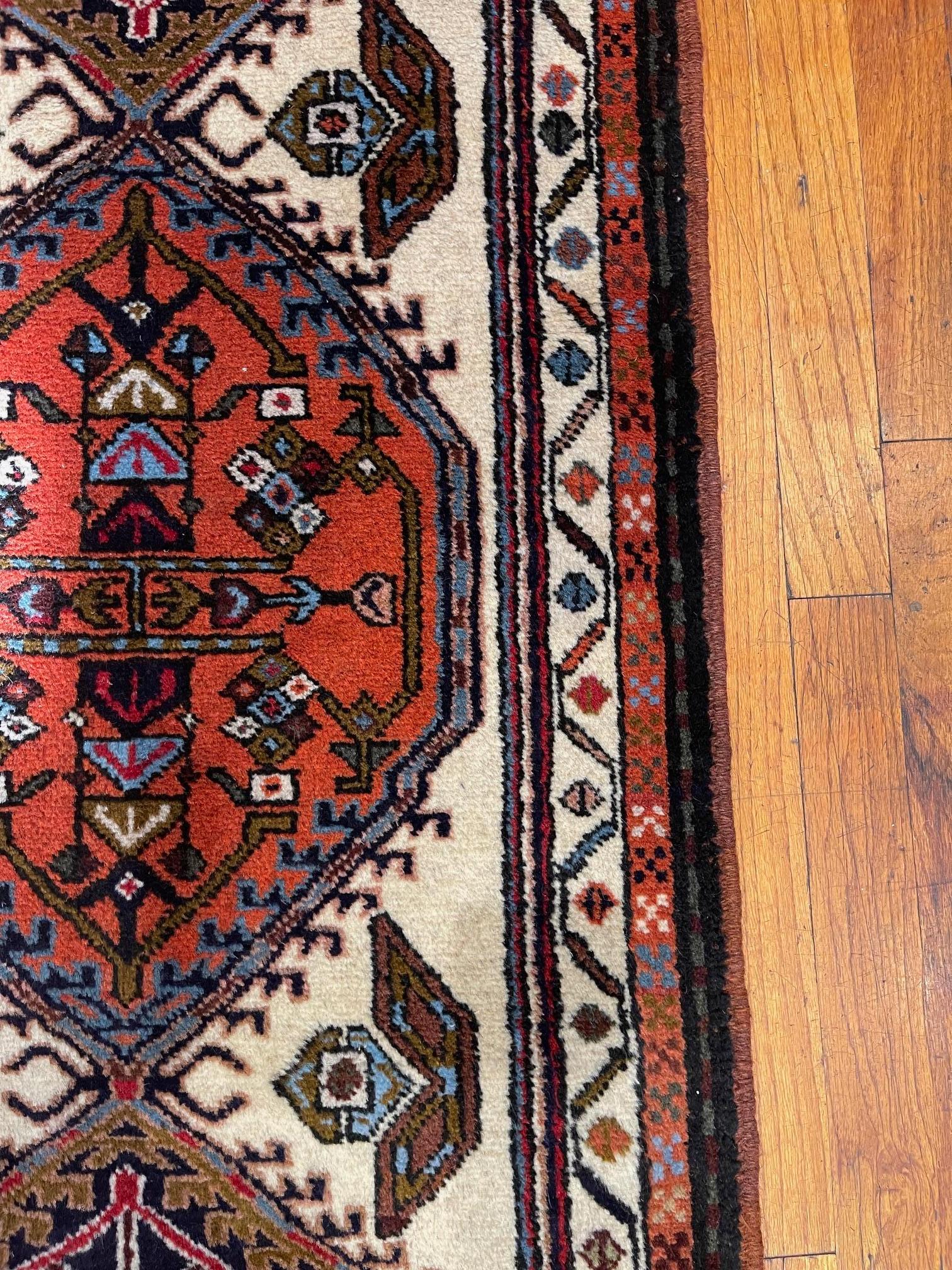 Vintage Persian Hand Knotted Geometric Repeated Medallion Ardabil Runner Rug 196 In Good Condition For Sale In San Diego, CA