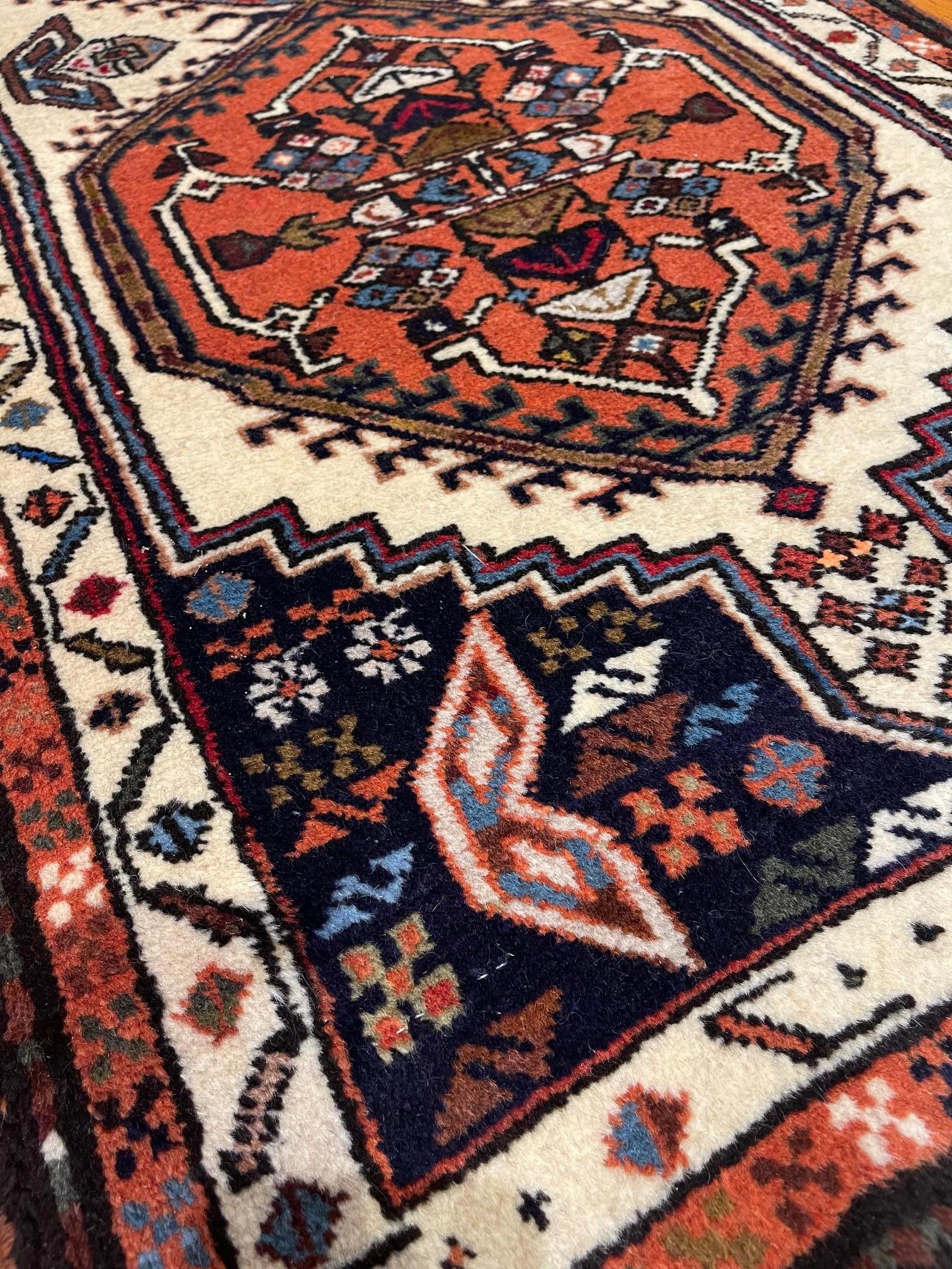 Mid-20th Century Vintage Persian Hand Knotted Geometric Repeated Medallion Ardabil Runner Rug 196 For Sale