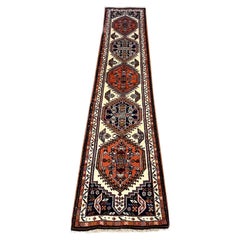 Vintage Persian Hand Knotted Geometric Repeated Medallion Ardabil Runner Rug 196