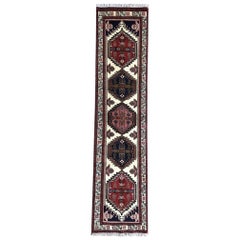 Vintage Persian Hand Knotted Geometric Repeated Medallion Ardabil Runner Rug