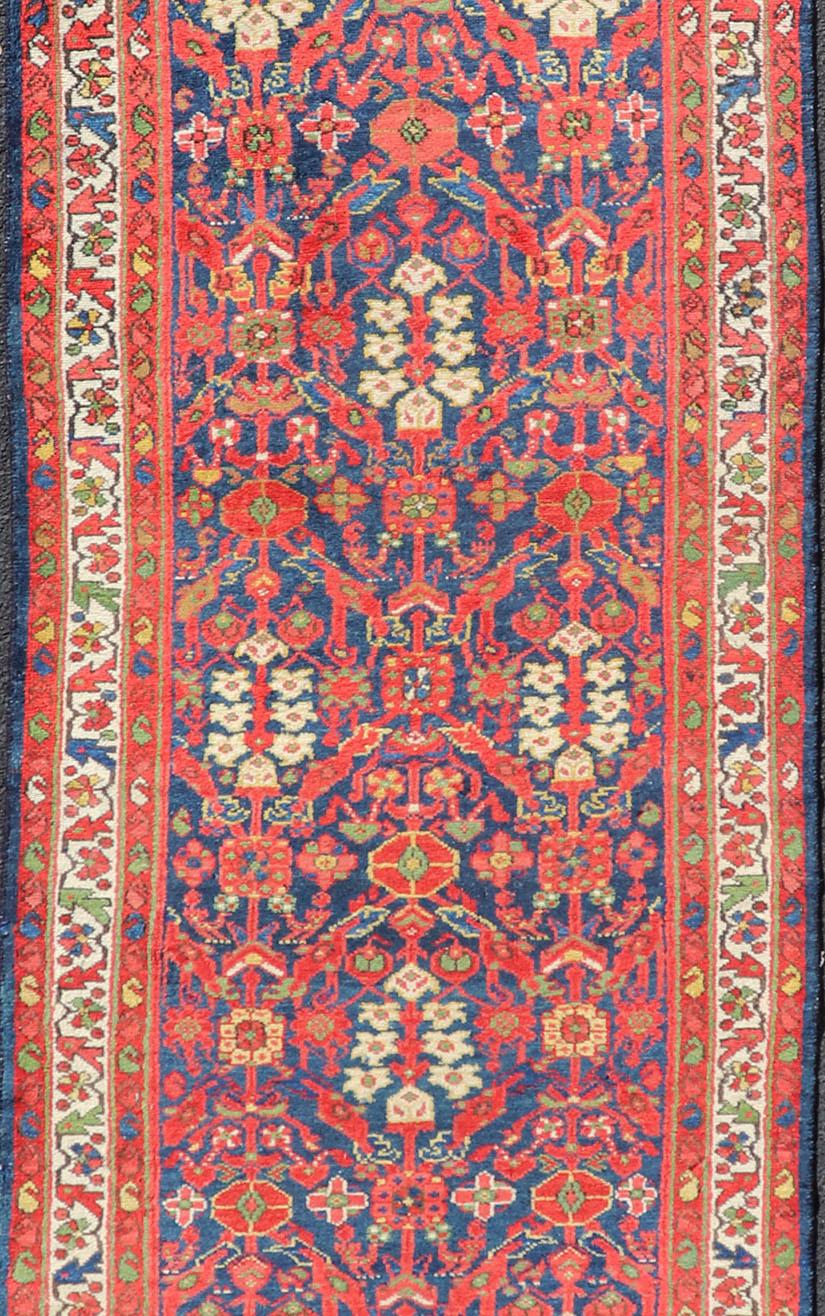 Antique Persian Hand Knotted Malayer Runner with Sub-Geometric All-Over Design In Excellent Condition For Sale In Atlanta, GA