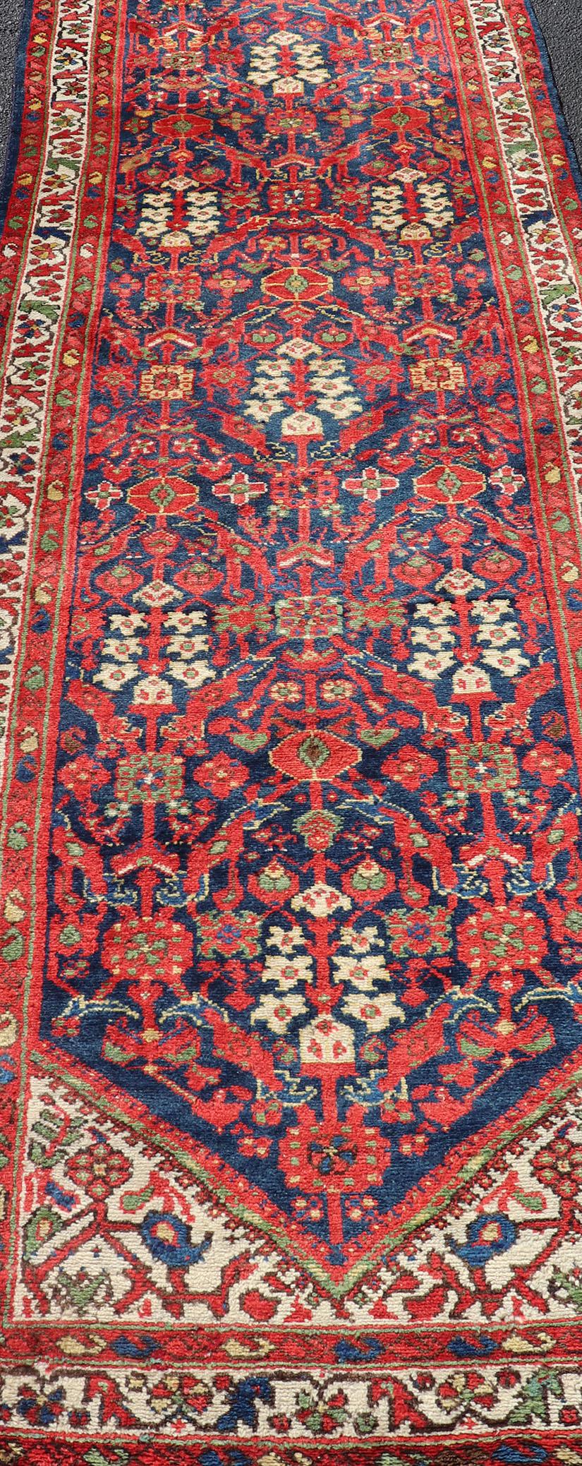 Antique Persian Hand Knotted Malayer Runner with Sub-Geometric All-Over Design For Sale 1