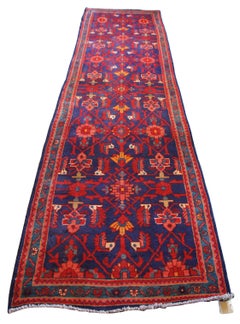 Vintage Persian Hand Knotted Saveh Geometric Wool Rug Runner Carpet Mat