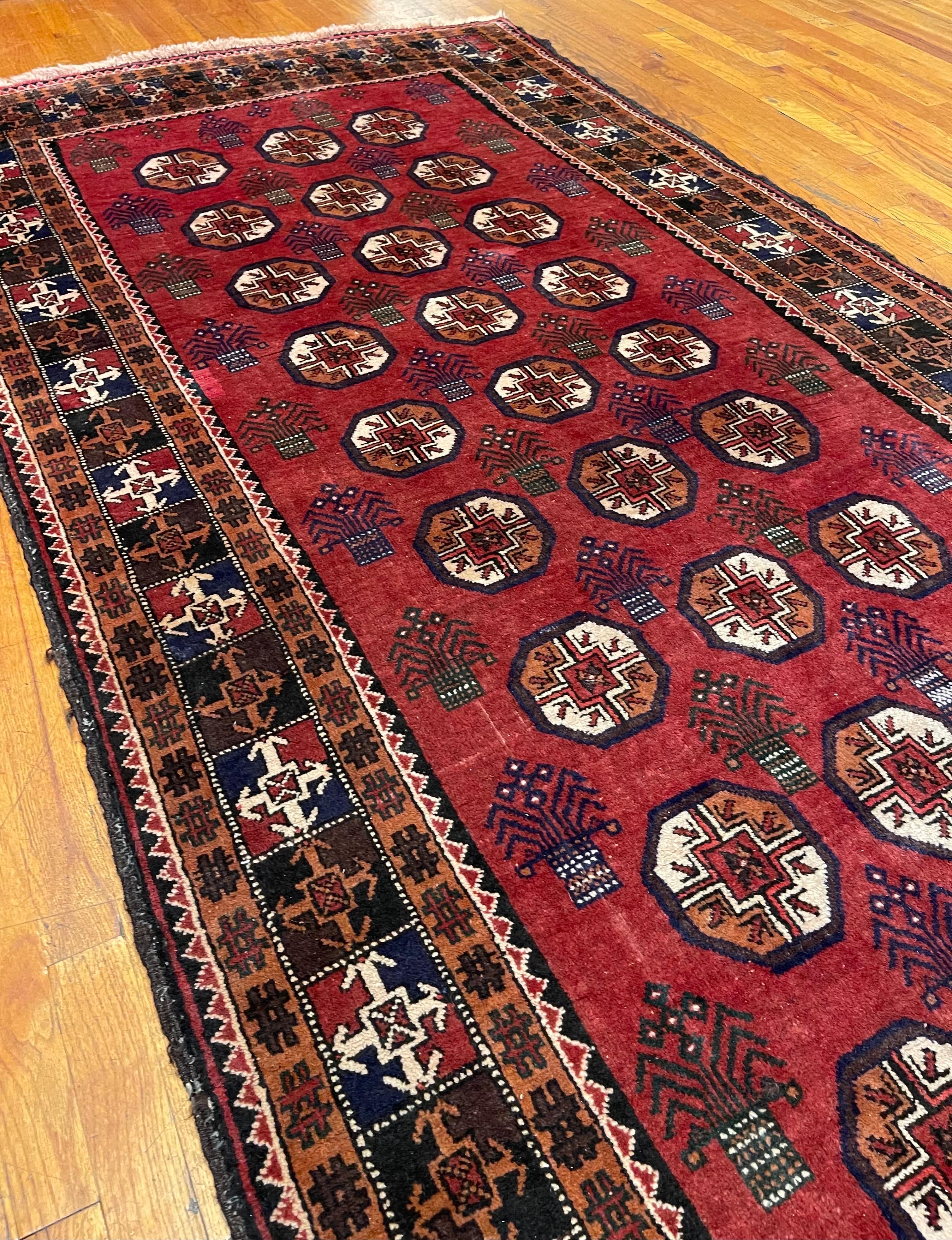 Hand-Knotted Vintage Persian Hand Knotted Tribal All Over Baluchi Rug 1960 Circe For Sale
