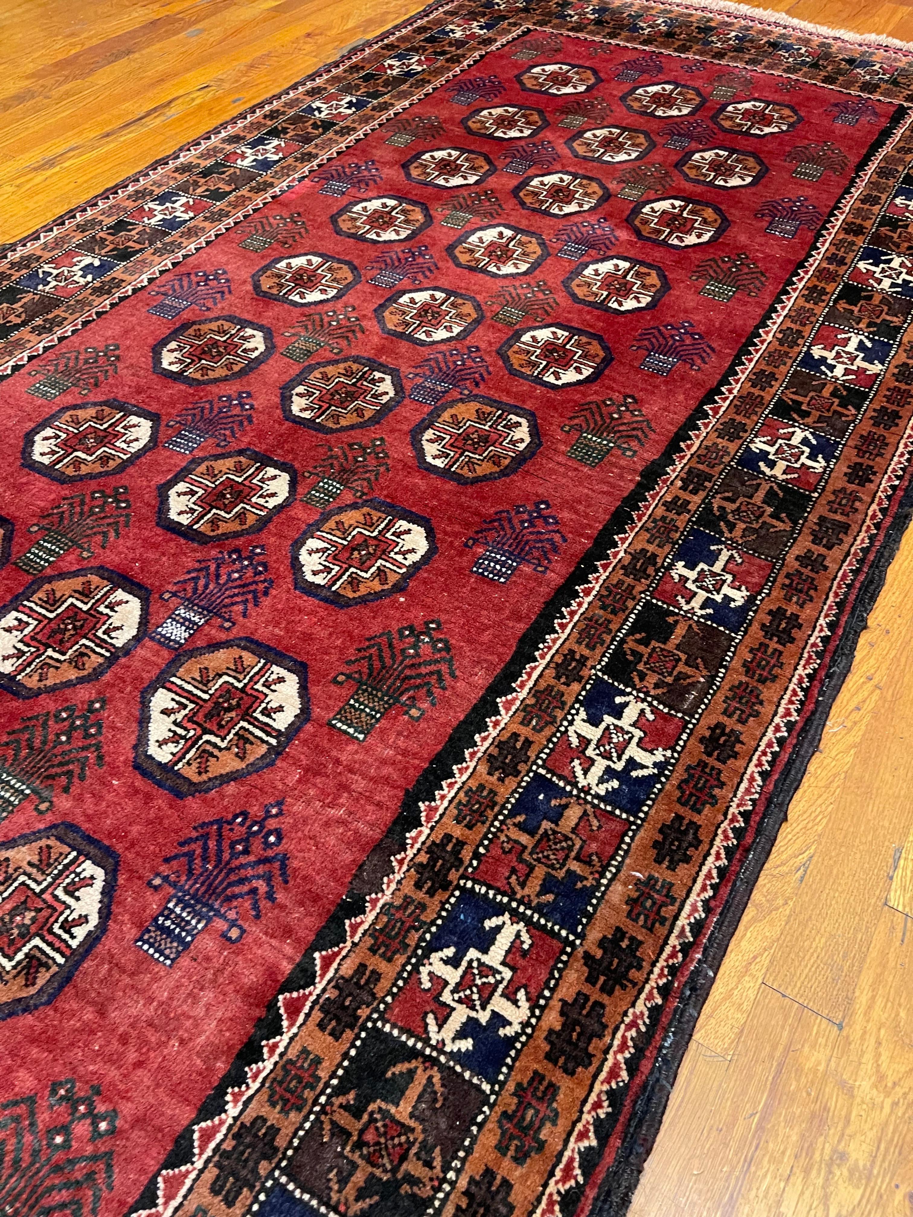 Vintage Persian Hand Knotted Tribal All Over Baluchi Rug 1960 Circe In Good Condition For Sale In San Diego, CA