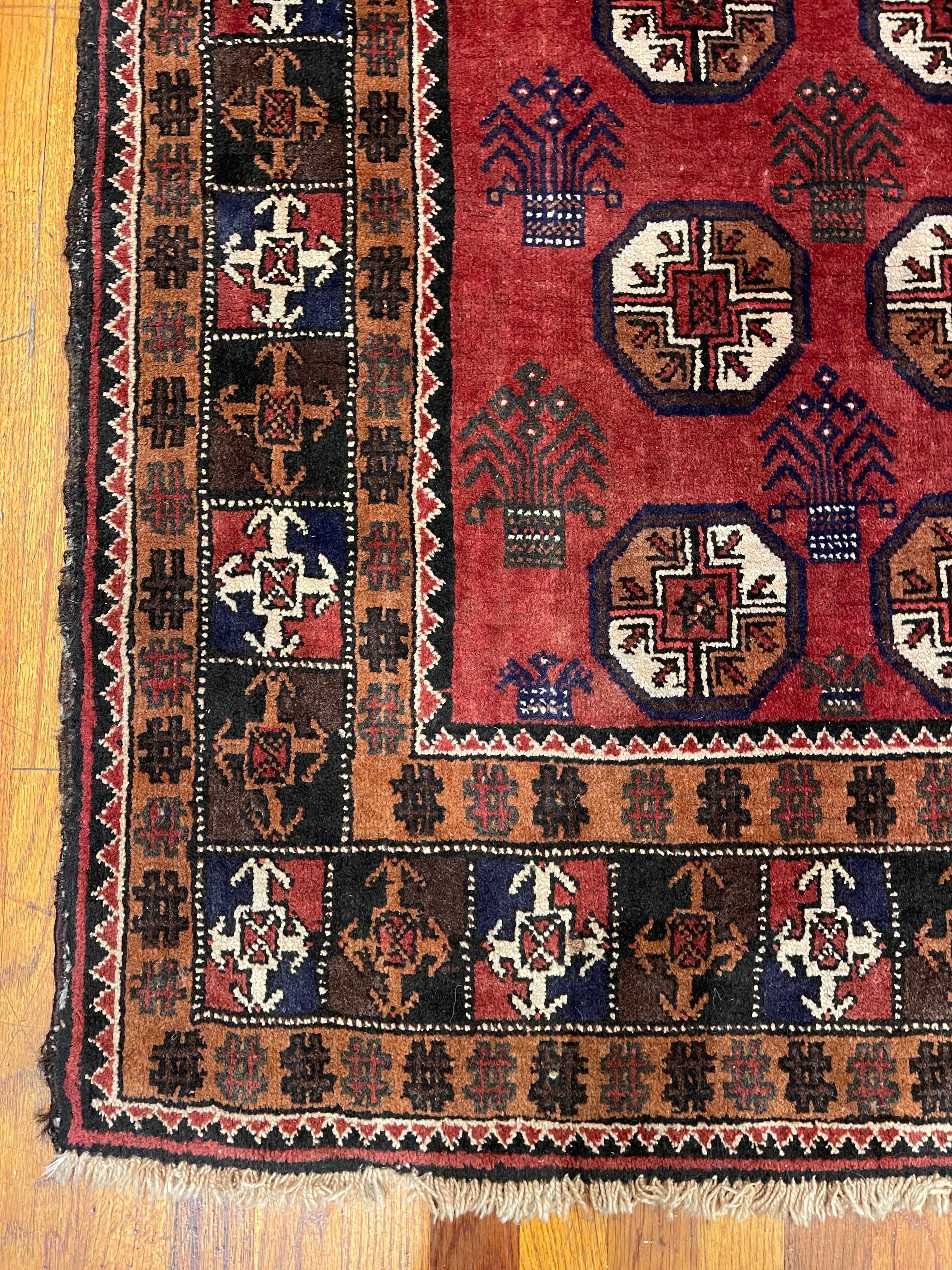 Mid-20th Century Vintage Persian Hand Knotted Tribal All Over Baluchi Rug 1960 Circe For Sale