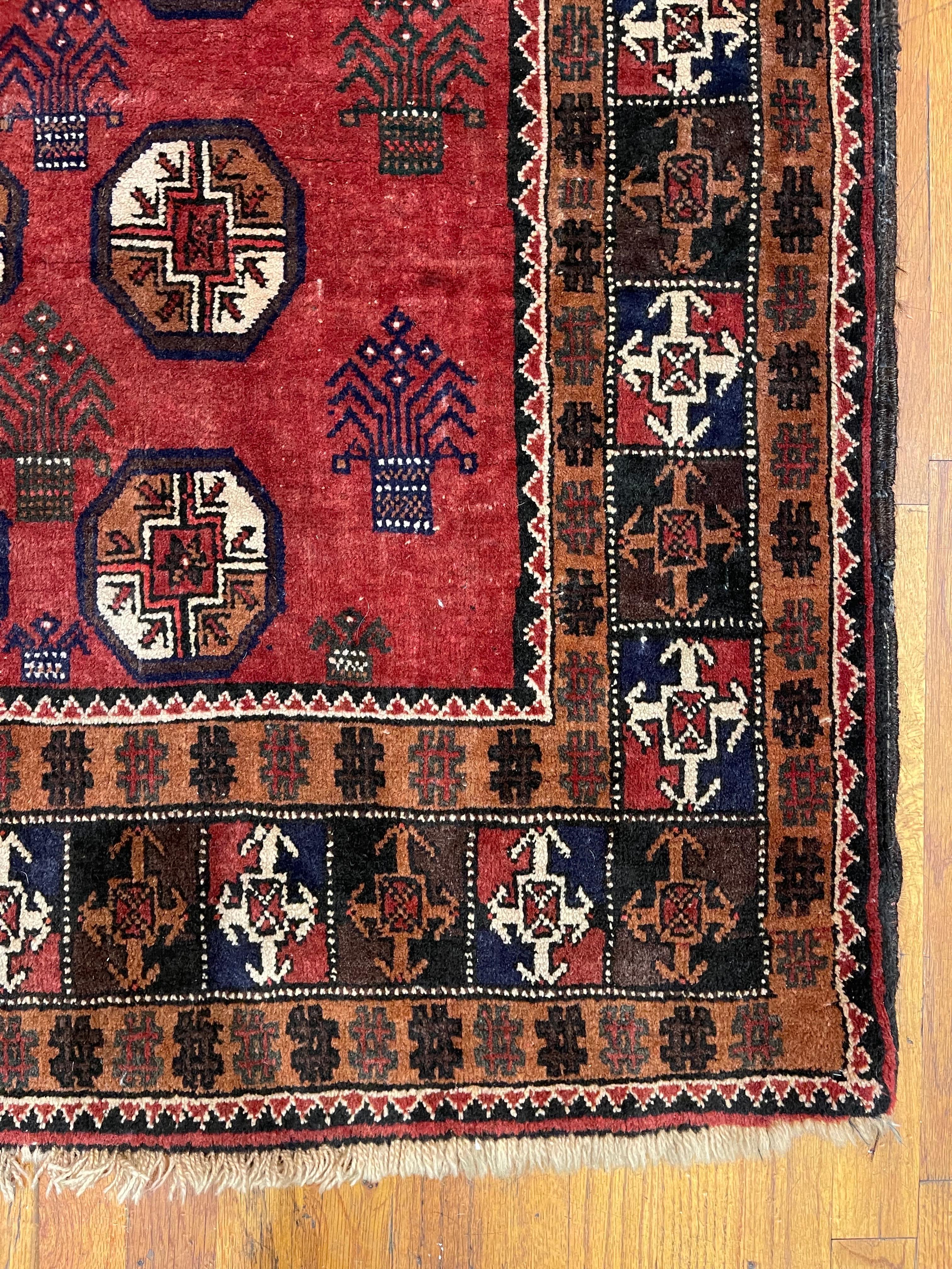 Wool Vintage Persian Hand Knotted Tribal All Over Baluchi Rug 1960 Circe For Sale