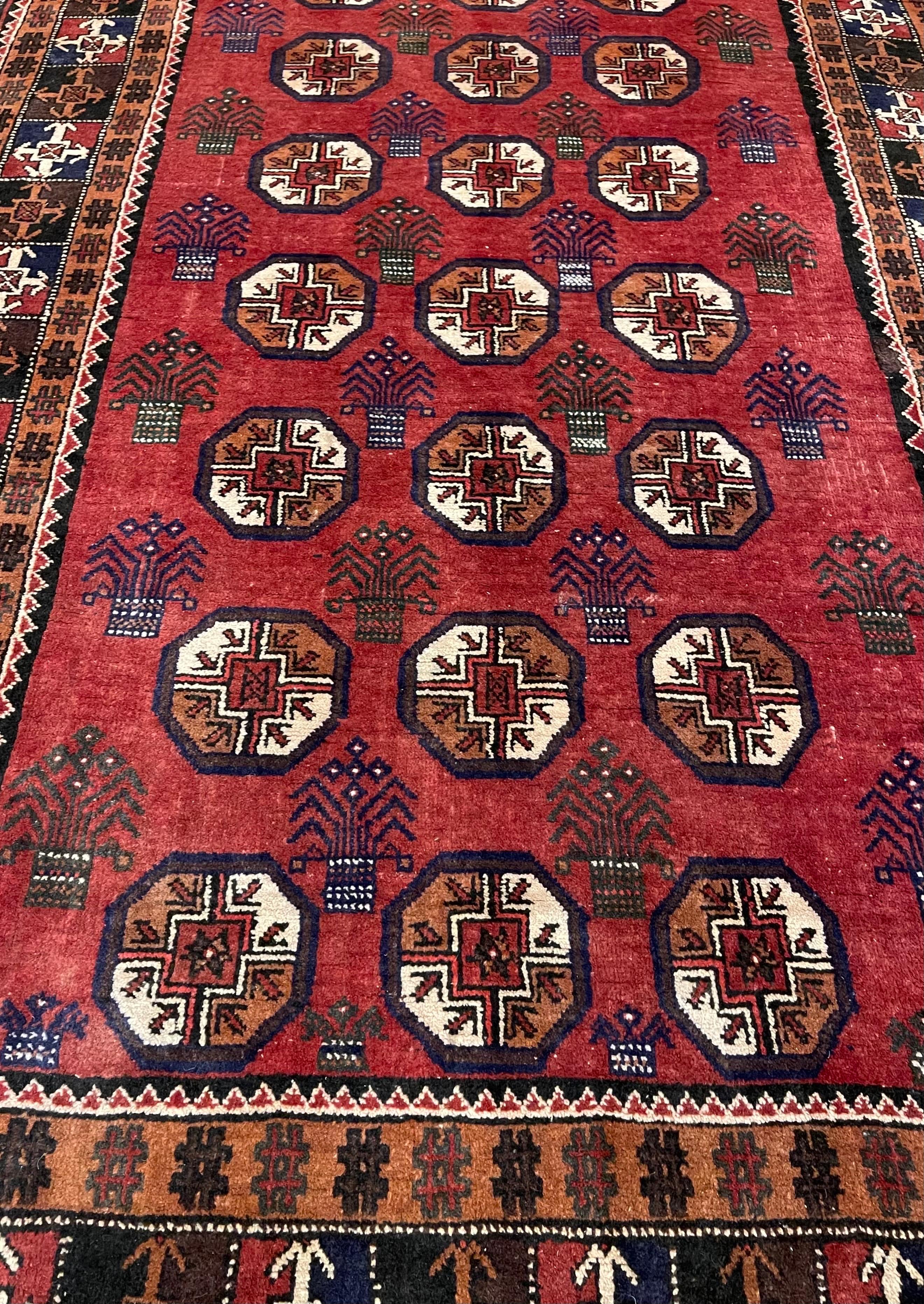 Vintage Persian Hand Knotted Tribal All Over Baluchi Rug 1960 Circe For Sale 1