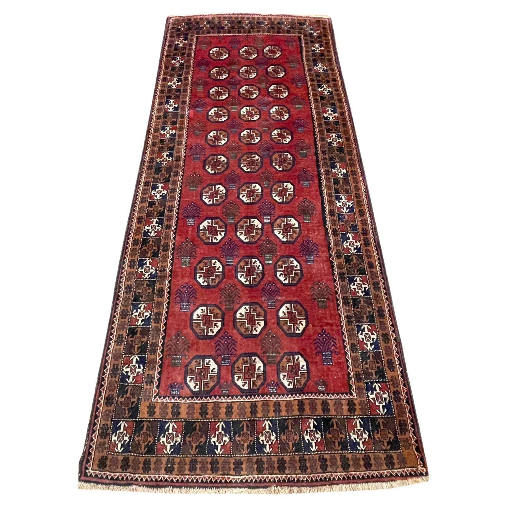 Vintage Persian Hand Knotted Tribal All Over Baluchi Rug 1960 Circe For Sale
