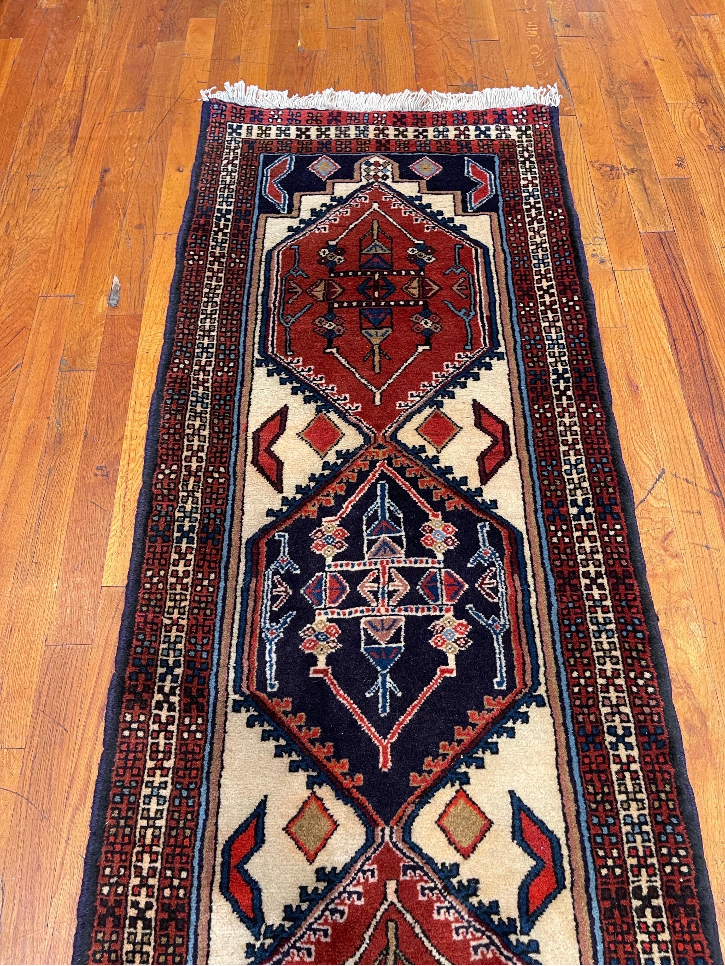 Hand-Knotted Vintage Persian Hand Knotted Tribal Ardabil 1960 Circa Rug Runner For Sale