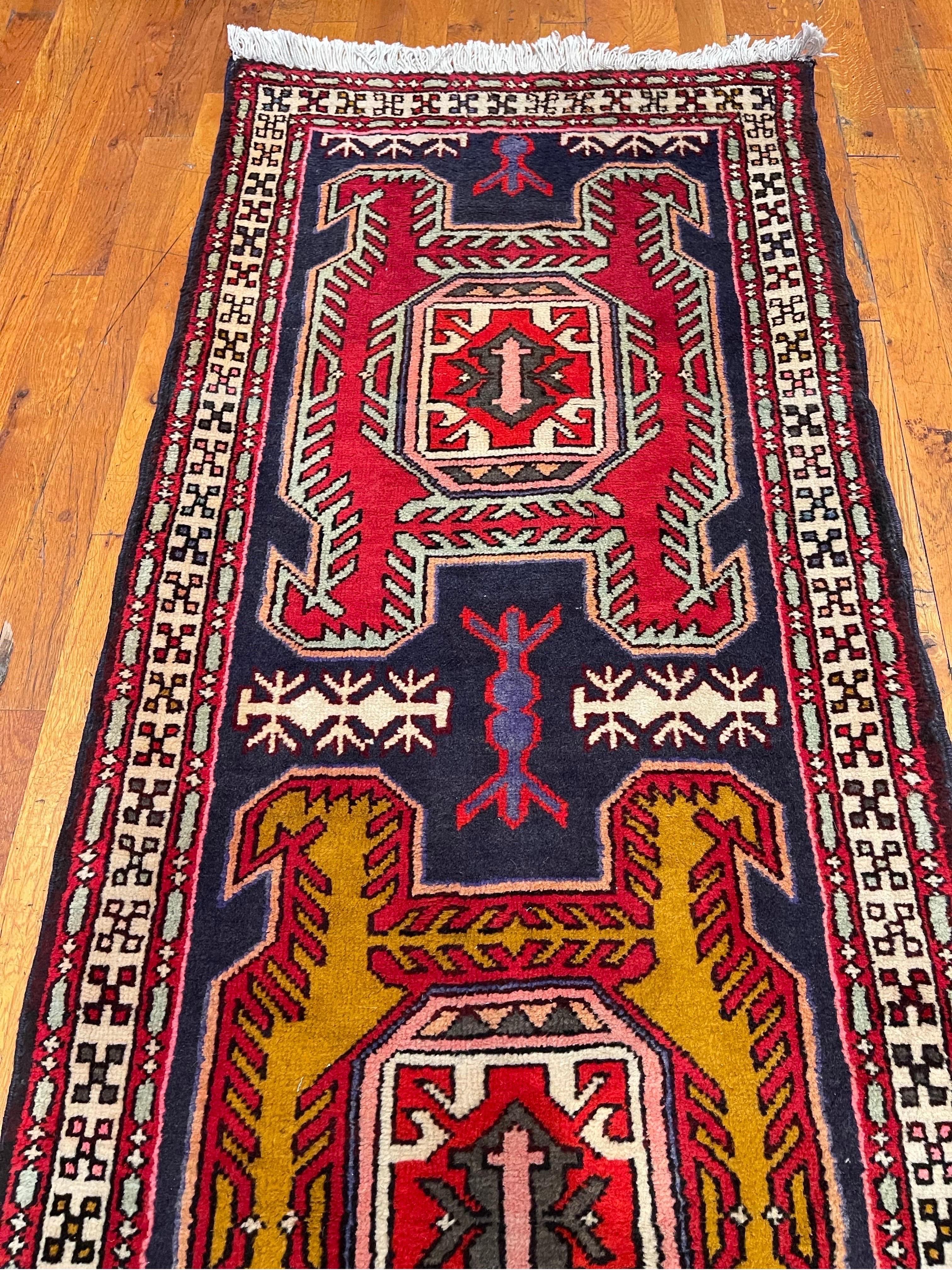 Hand-Knotted Vintage Persian Hand Knotted Tribal Ardabil 1960 Circa Rug Runner For Sale