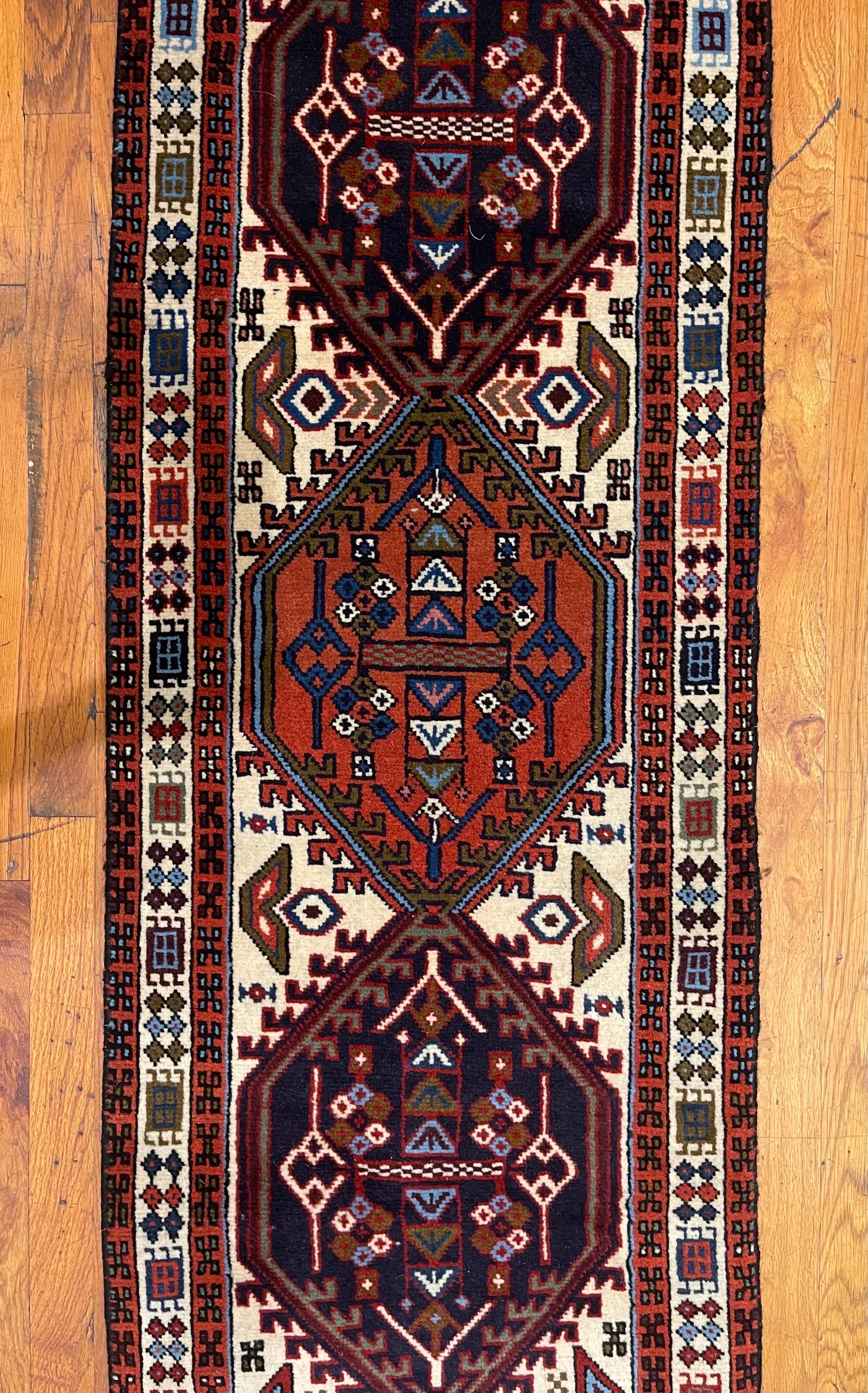 Vintage Persian Hand Knotted Tribal Ardabil 1960 Circa Rug Runner In Good Condition For Sale In San Diego, CA