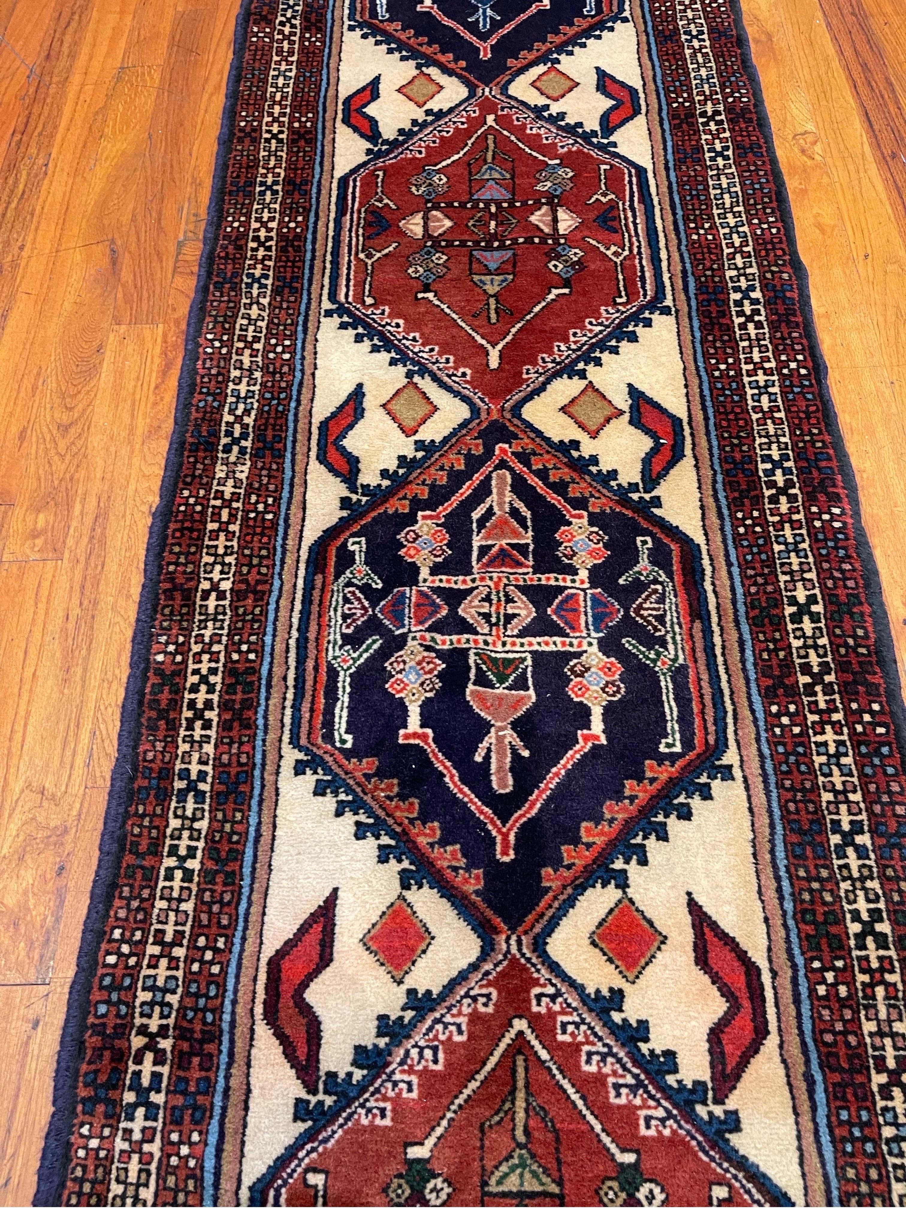 Mid-20th Century Vintage Persian Hand Knotted Tribal Ardabil 1960 Circa Rug Runner For Sale