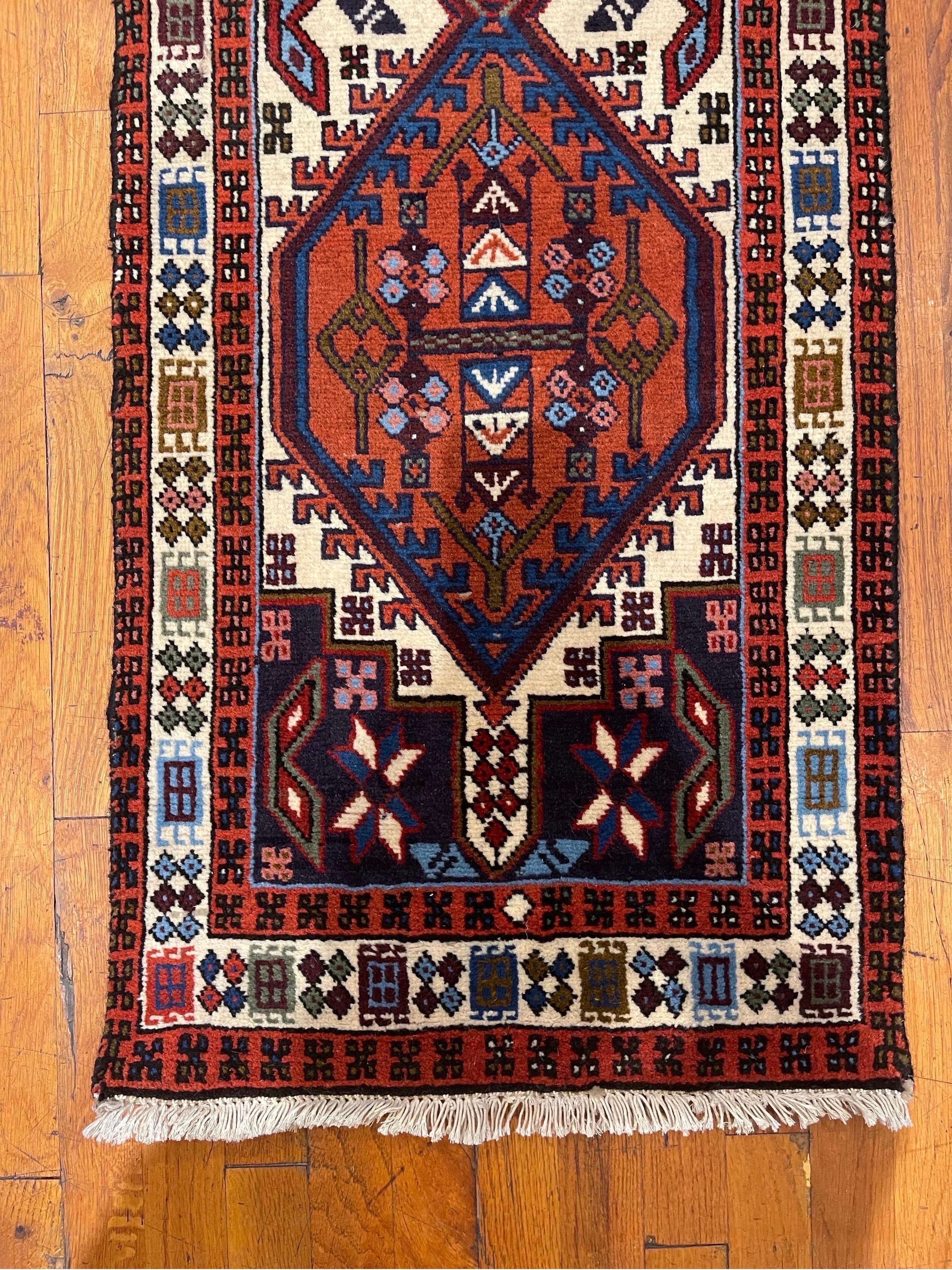 Mid-20th Century Vintage Persian Hand Knotted Tribal Ardabil 1960 Circa Rug Runner For Sale