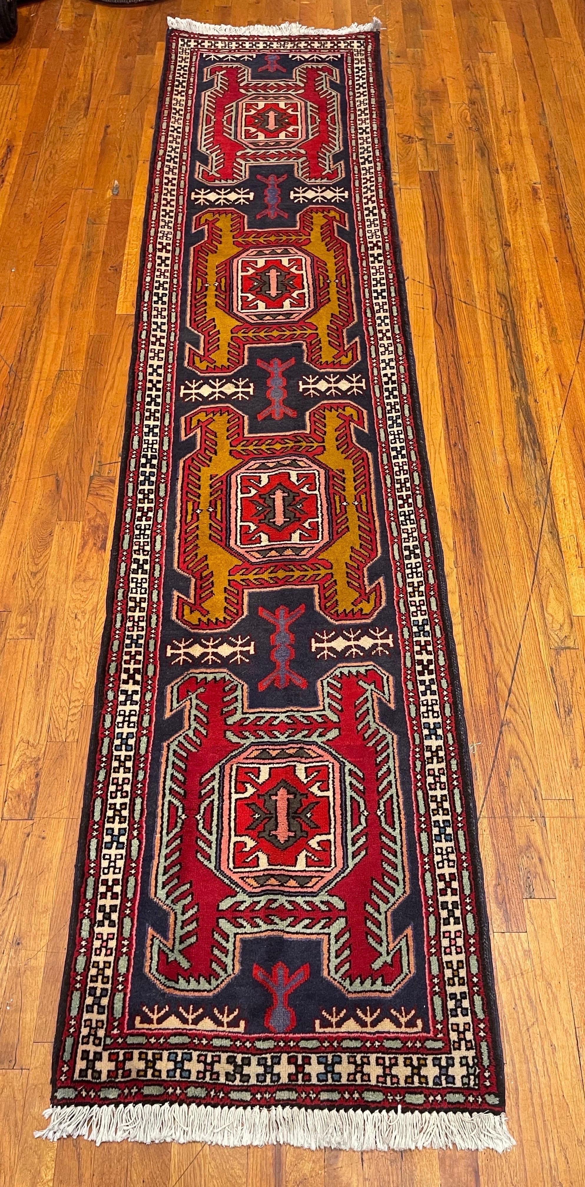Vintage Persian Hand Knotted Tribal Ardabil 1960 Circa Rug Runner For Sale 1