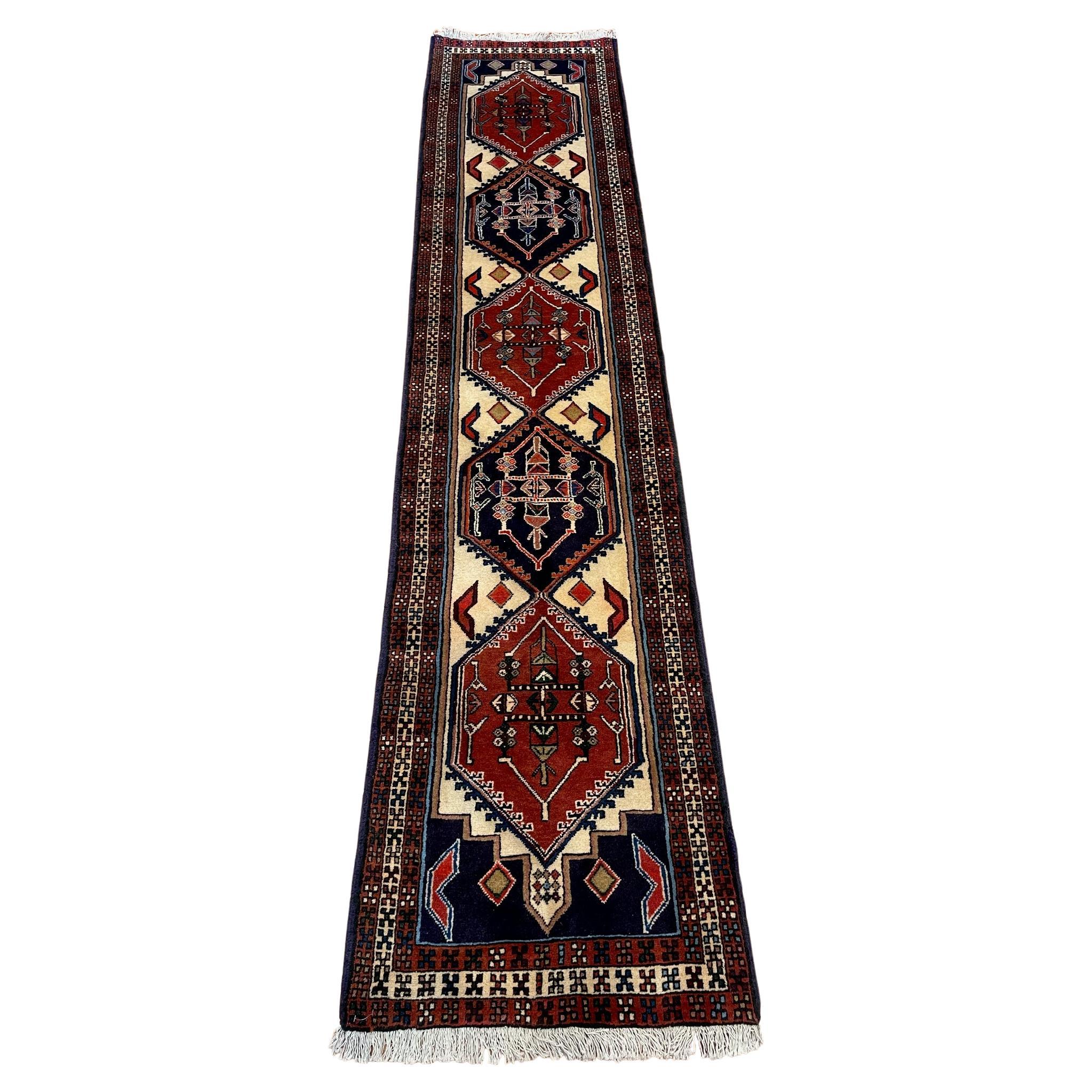 Vintage Persian Hand Knotted Tribal Ardabil 1960 Circa Rug Runner For Sale