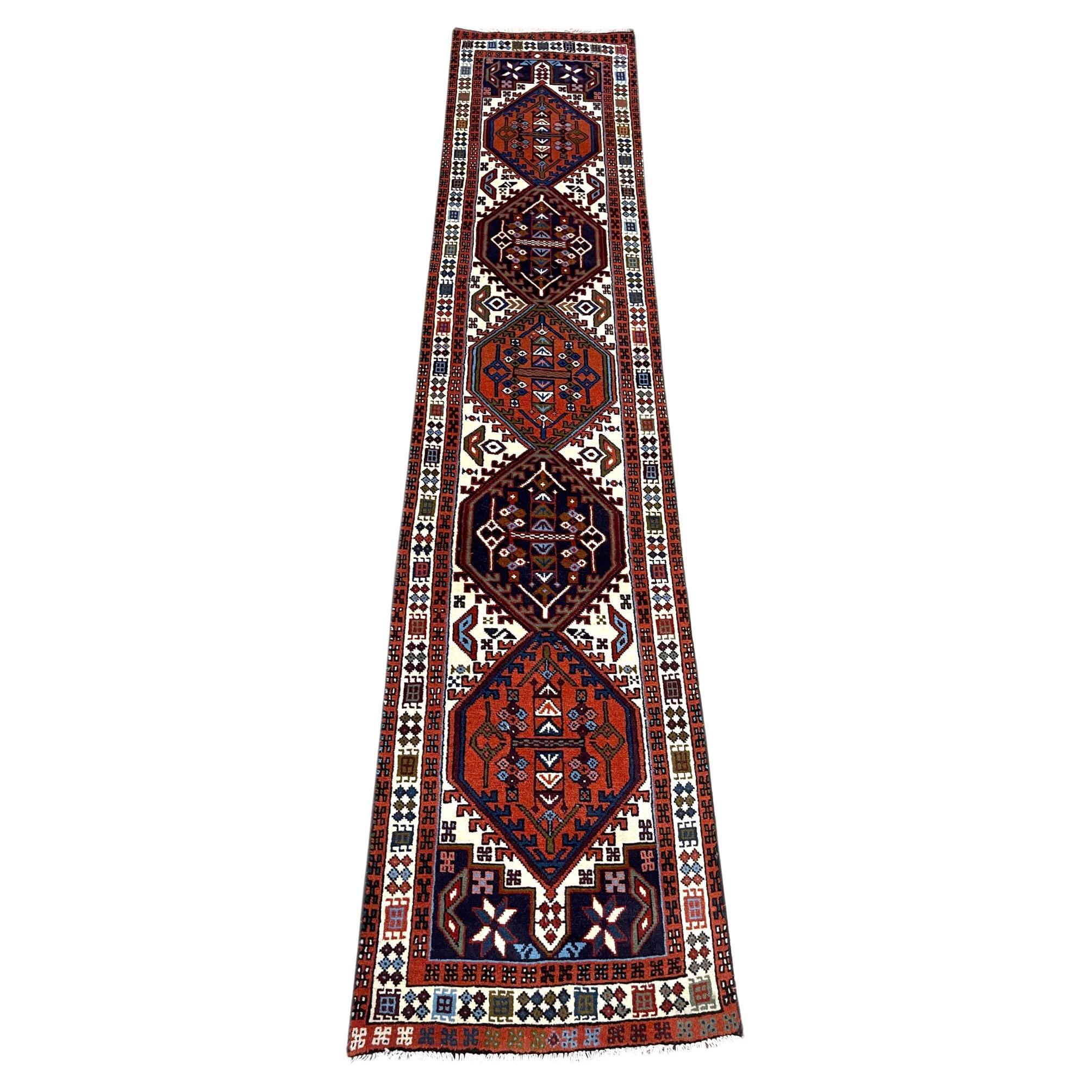 Vintage Persian Hand Knotted Tribal Ardabil 1960 Circa Rug Runner For Sale