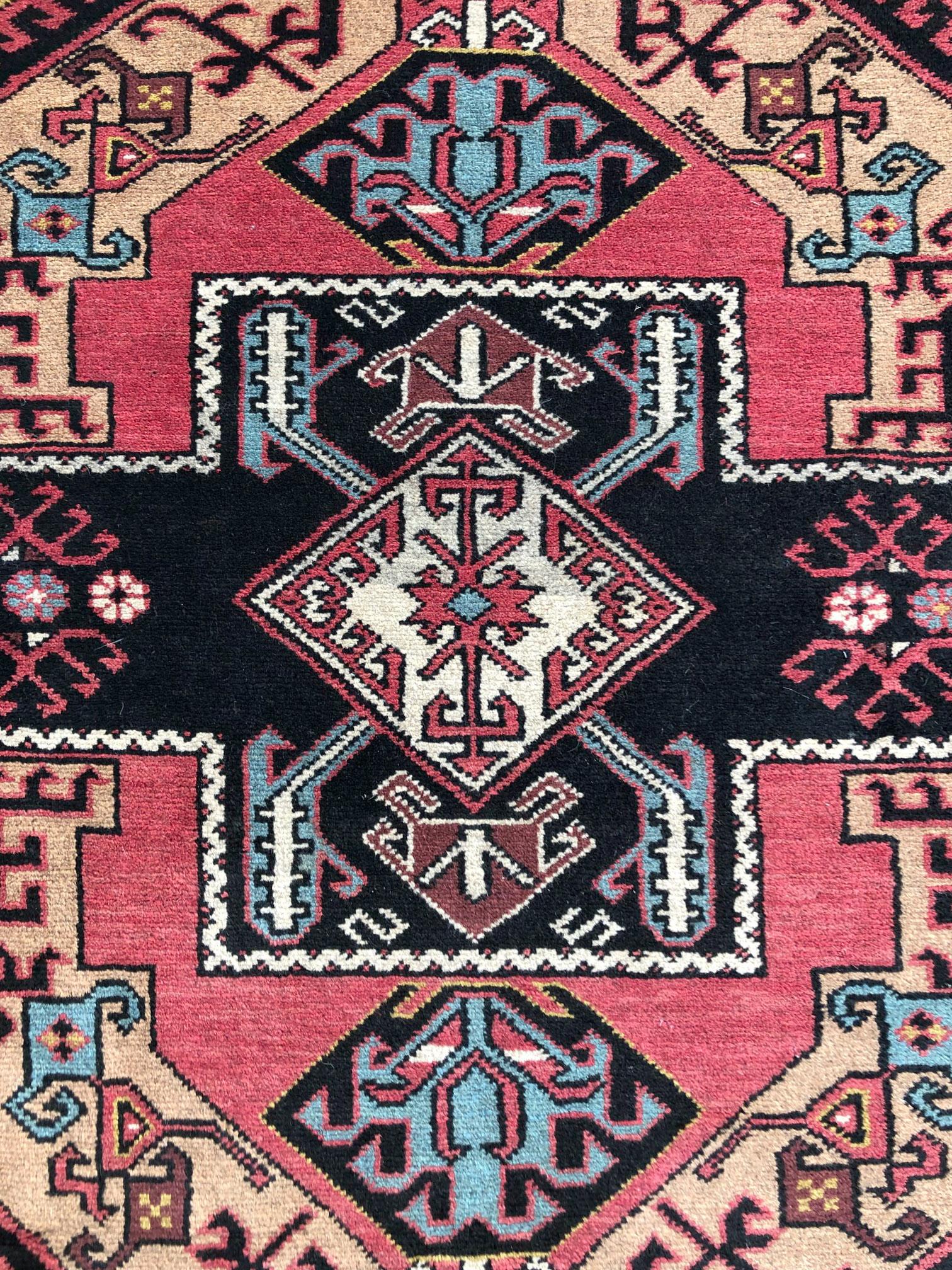 Wool Vintage Persian Hand Knotted Tribal Medallion Baluchi Rug, circa 1960
