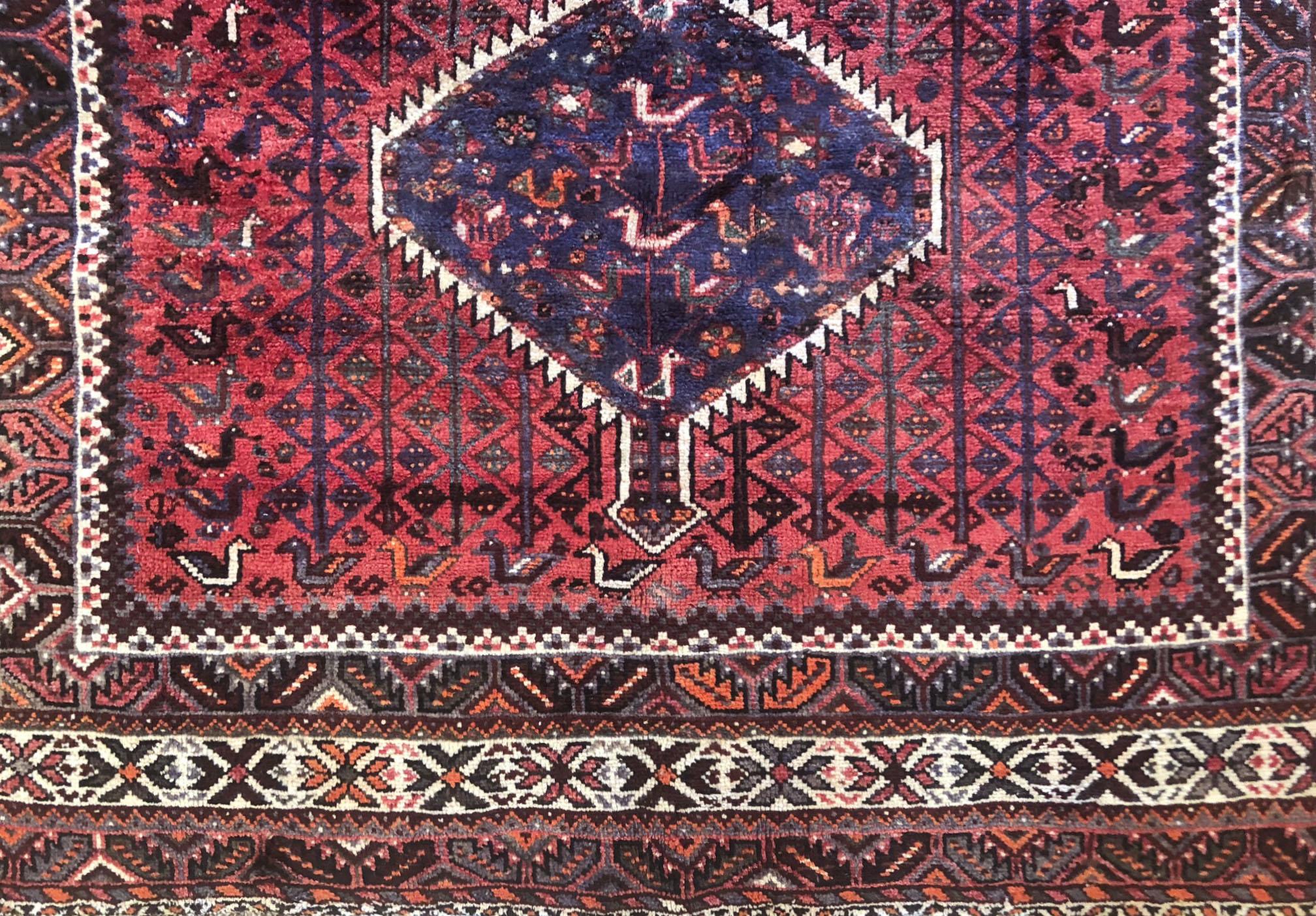 Vintage Persian Hand Knotted Tribal Medallion Red Shiraz Rug, circa 1960s In Good Condition In San Diego, CA