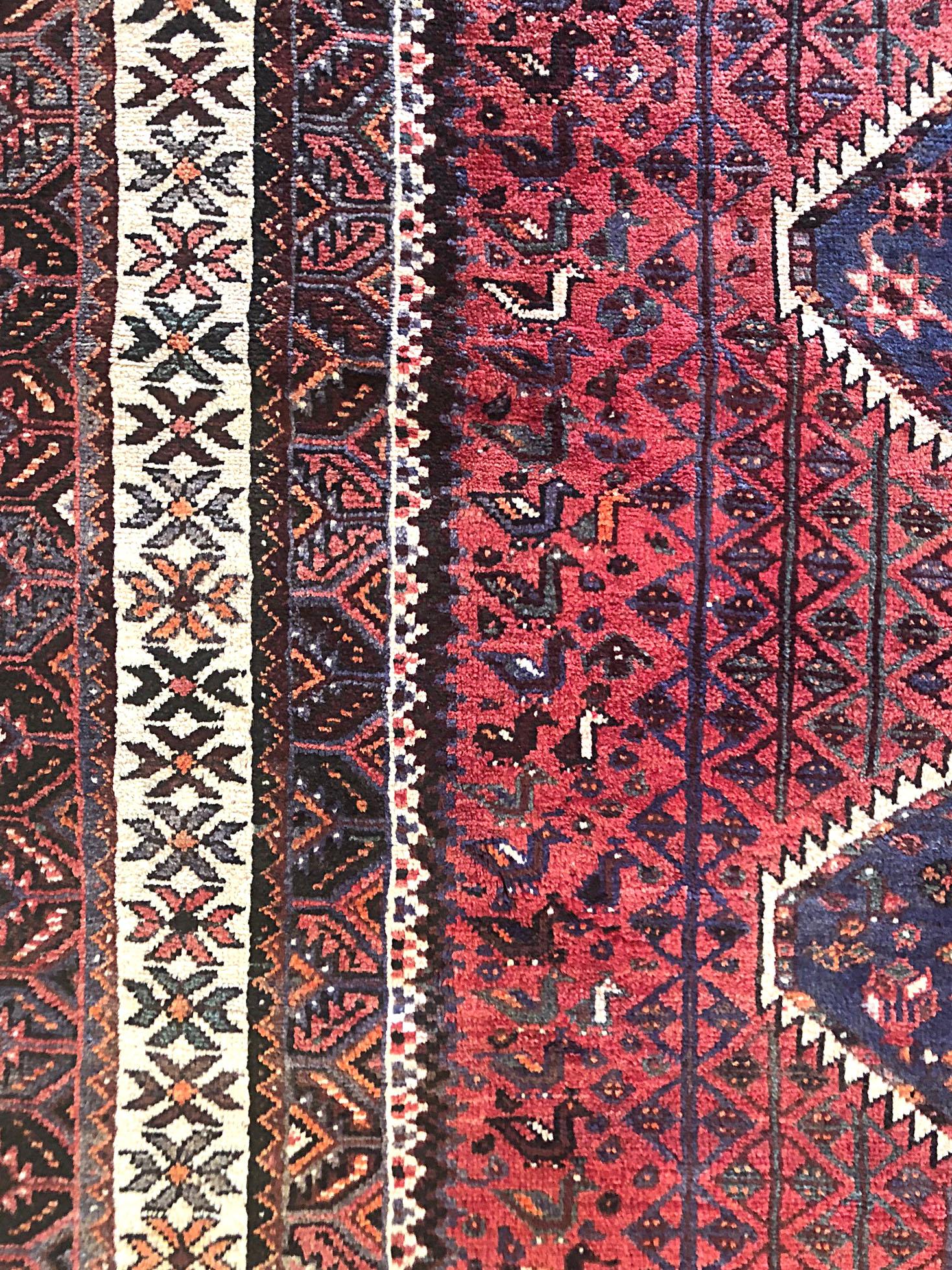 Mid-20th Century Vintage Persian Hand Knotted Tribal Medallion Red Shiraz Rug, circa 1960s