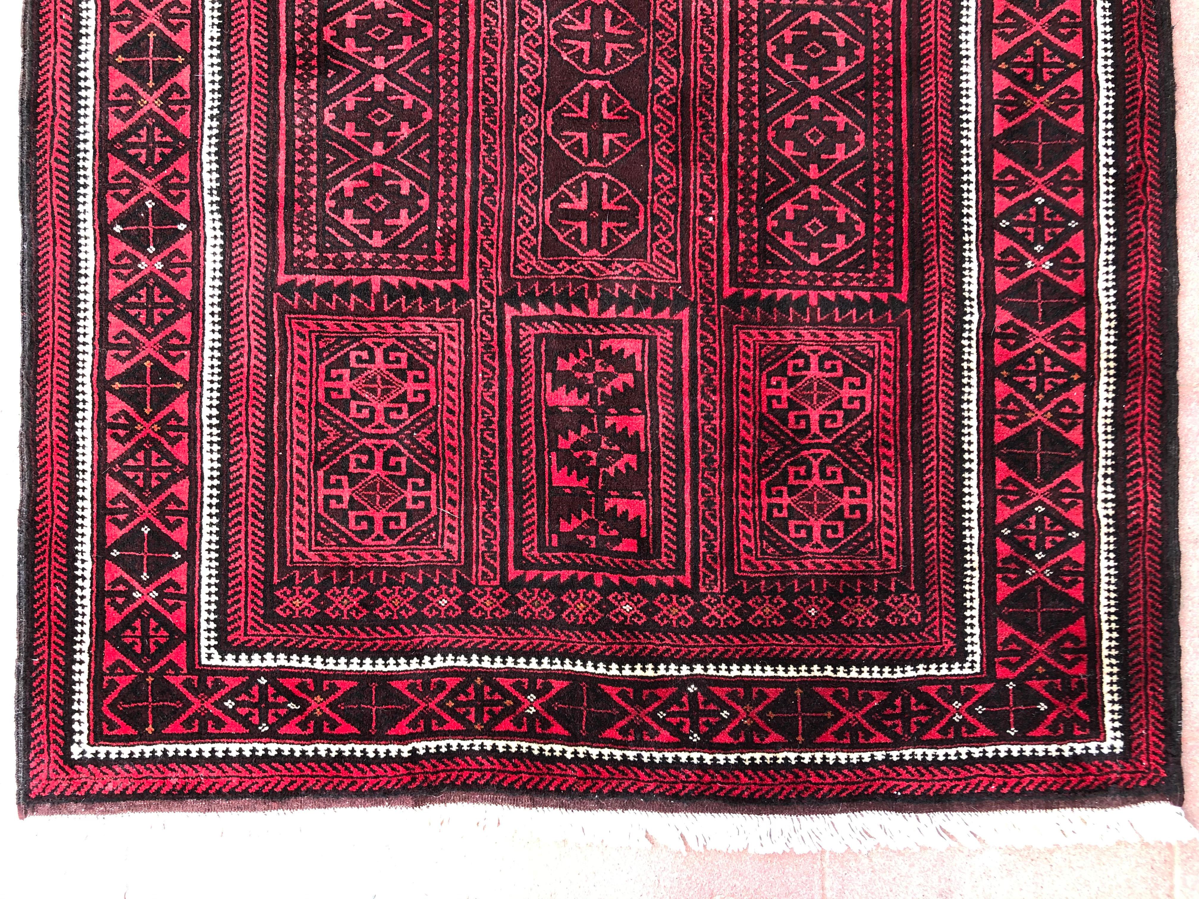 Vintage Persian Hand Knotted Tribal Panel Design Baluchi Red Rug, circa 1960 For Sale 4