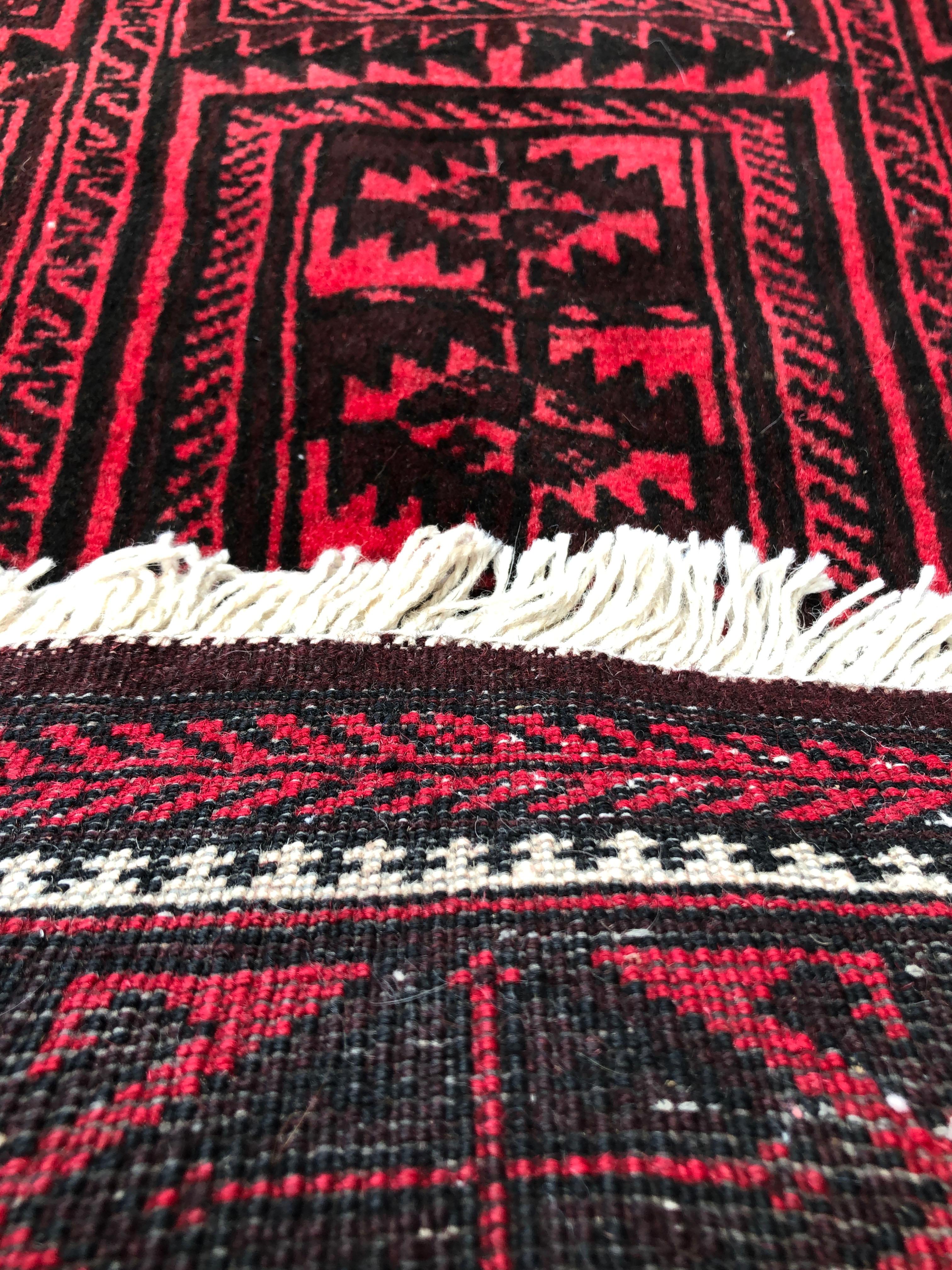 Vintage Persian Hand Knotted Tribal Panel Design Baluchi Red Rug, circa 1960 For Sale 7