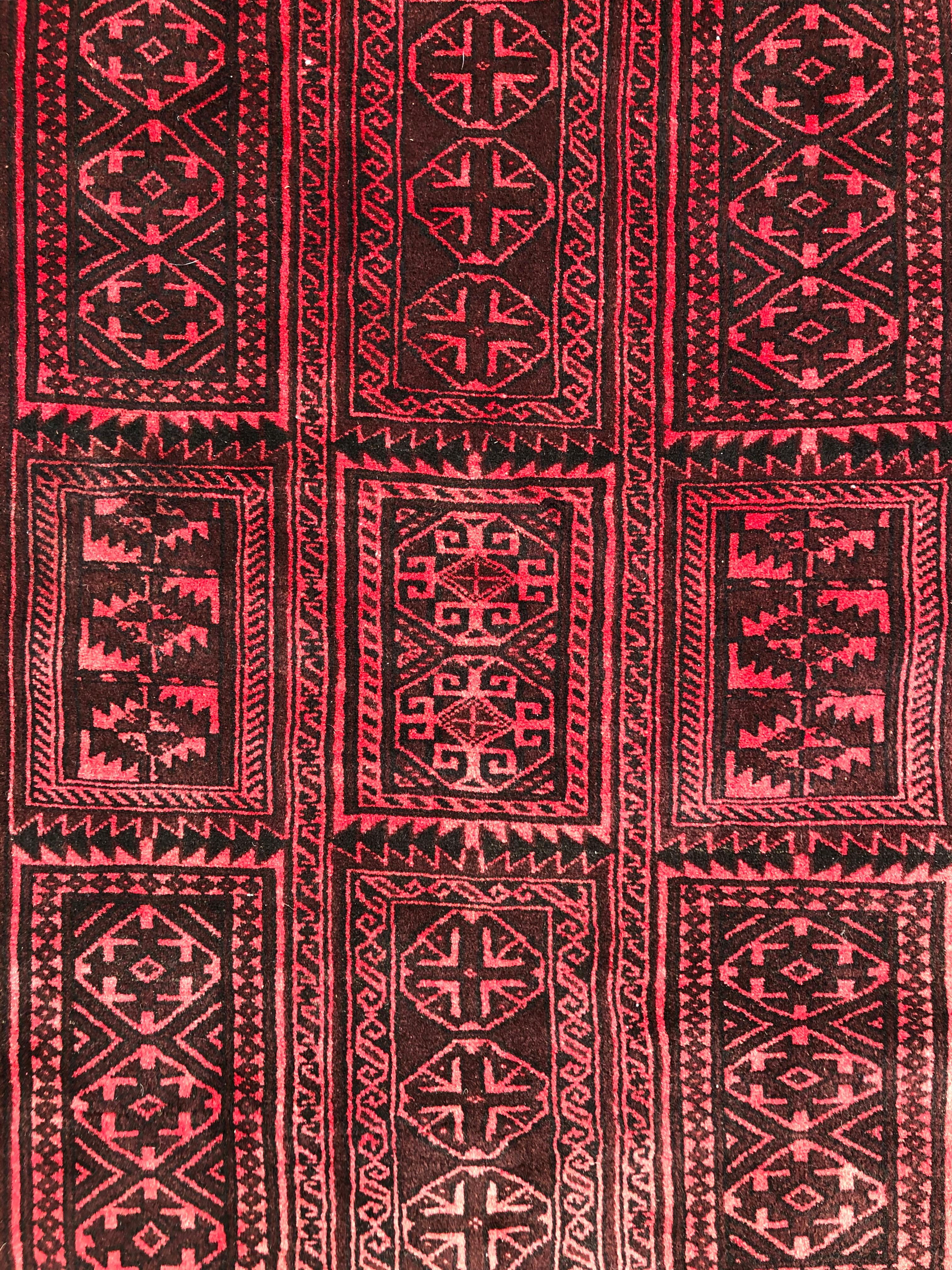Hand-Knotted Vintage Persian Hand Knotted Tribal Panel Design Baluchi Red Rug, circa 1960 For Sale