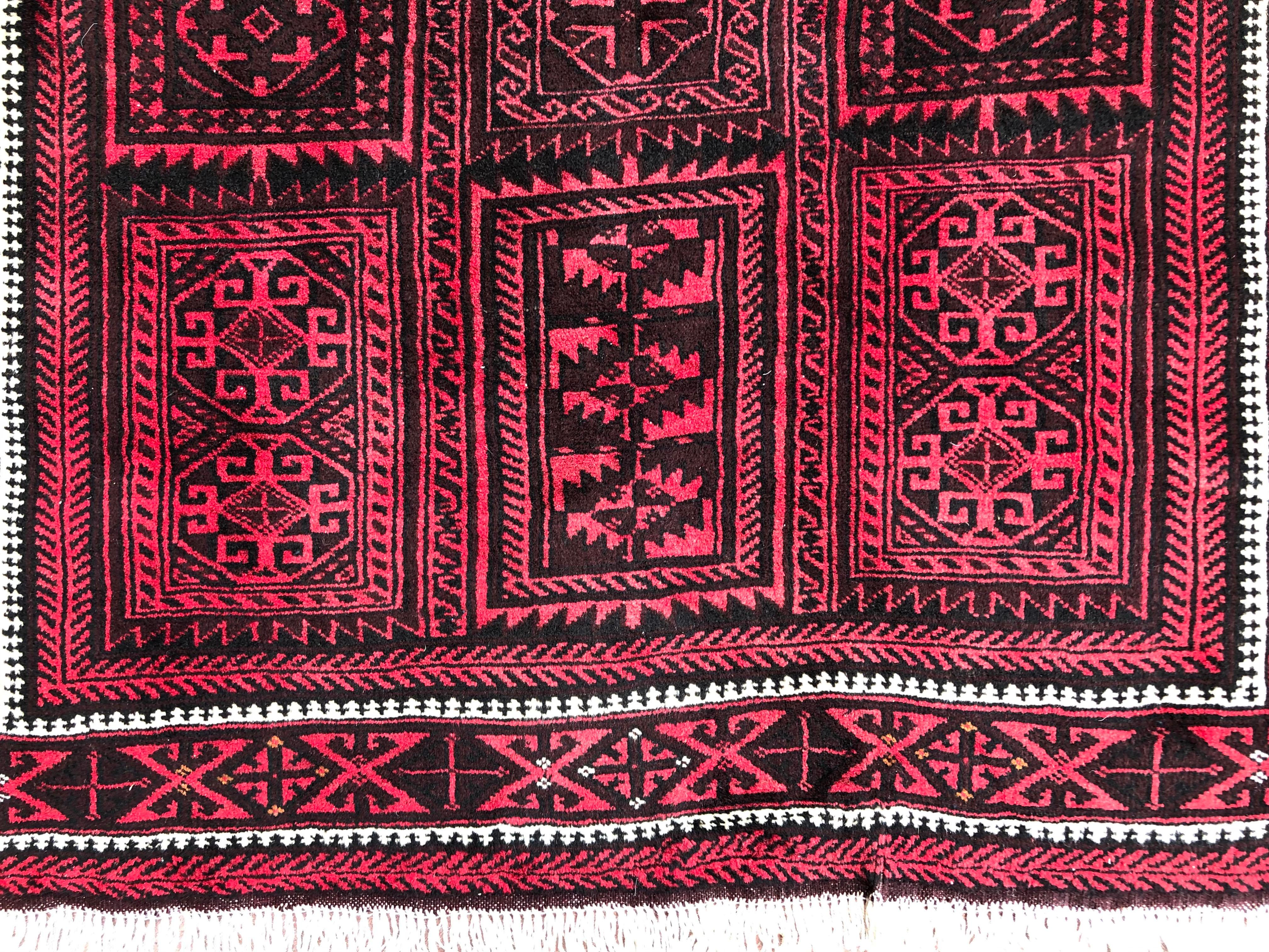 Wool Vintage Persian Hand Knotted Tribal Panel Design Baluchi Red Rug, circa 1960 For Sale