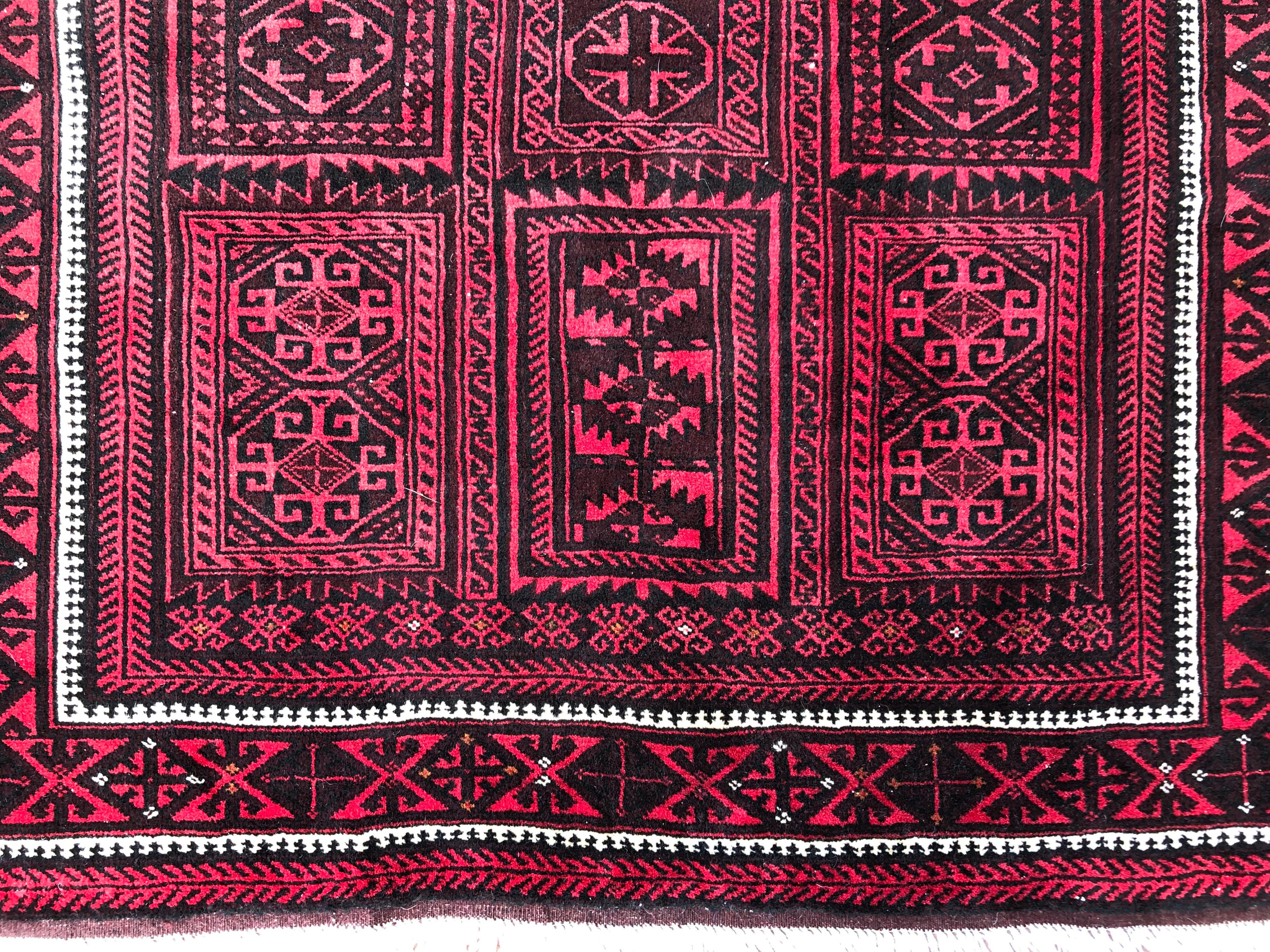 Vintage Persian Hand Knotted Tribal Panel Design Baluchi Red Rug, circa 1960 For Sale 3