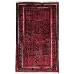 Vintage Persian Hand Knotted Tribal Panel Design Baluchi Red Rug, circa 1960