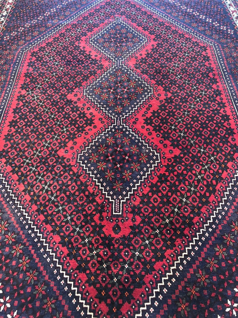 Vintage Persian Hand Knotted Tribal Red Repeated Medallion Shiraz Rug