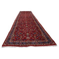 Vintage Persian Hand-Knotted Wool Runner Rug in Red and Blue