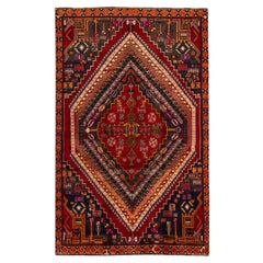 Vintage Persian Handmade Allover Medallion Red Wool Rug