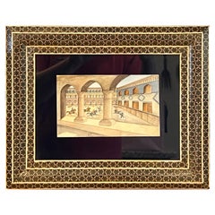 Cadre persan artisanal vintage avec peinture de jeu Chovgan