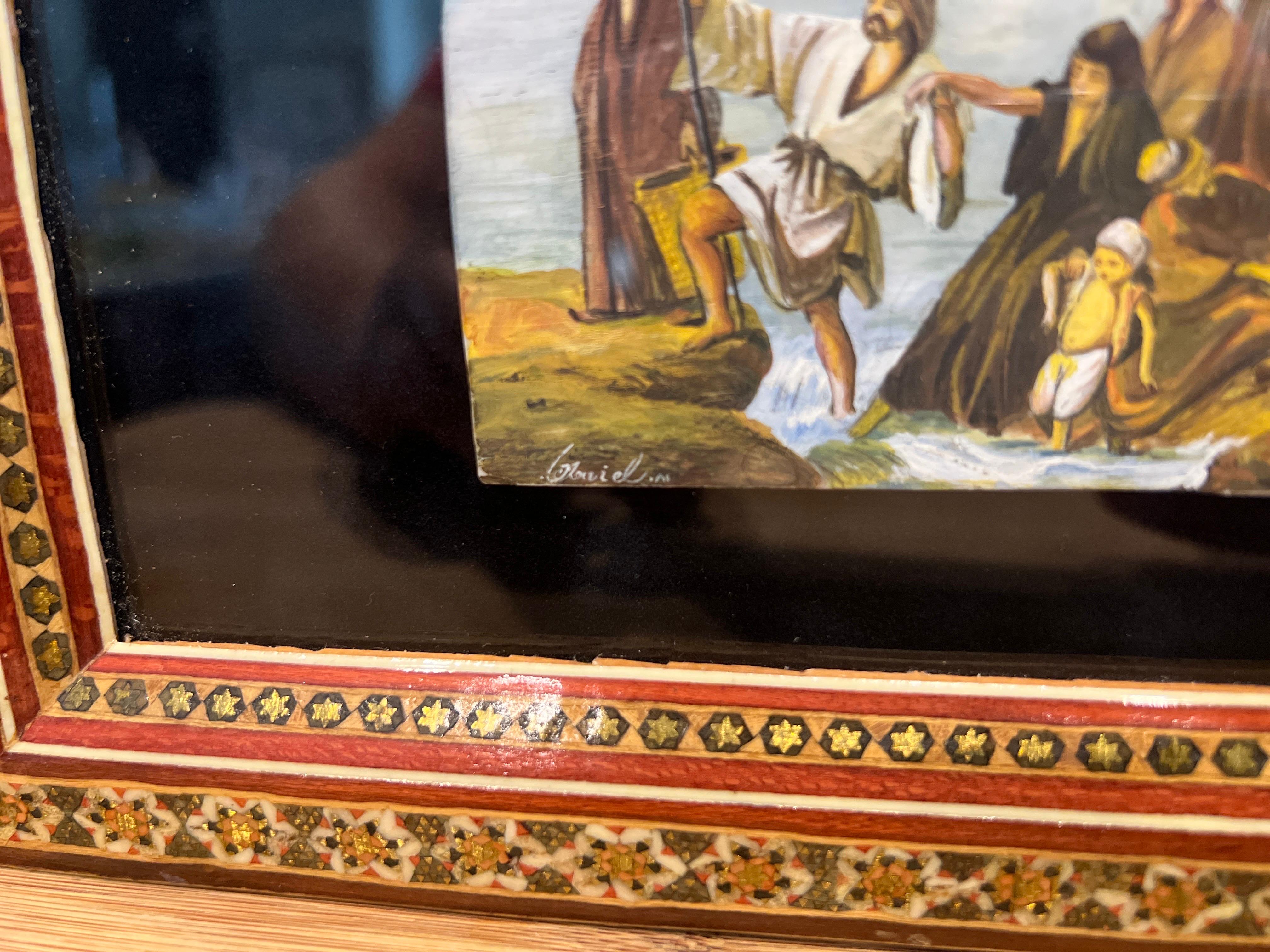 Persischer handgefertigter Khatam-Rahmen mit Moses-Kreuz, Vintage (Obstholz) im Angebot