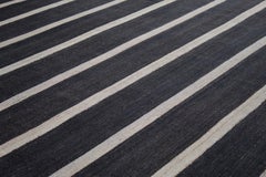 Vintage Persian Handwoven Flat-Weave Rug in Black and Beige Stripe