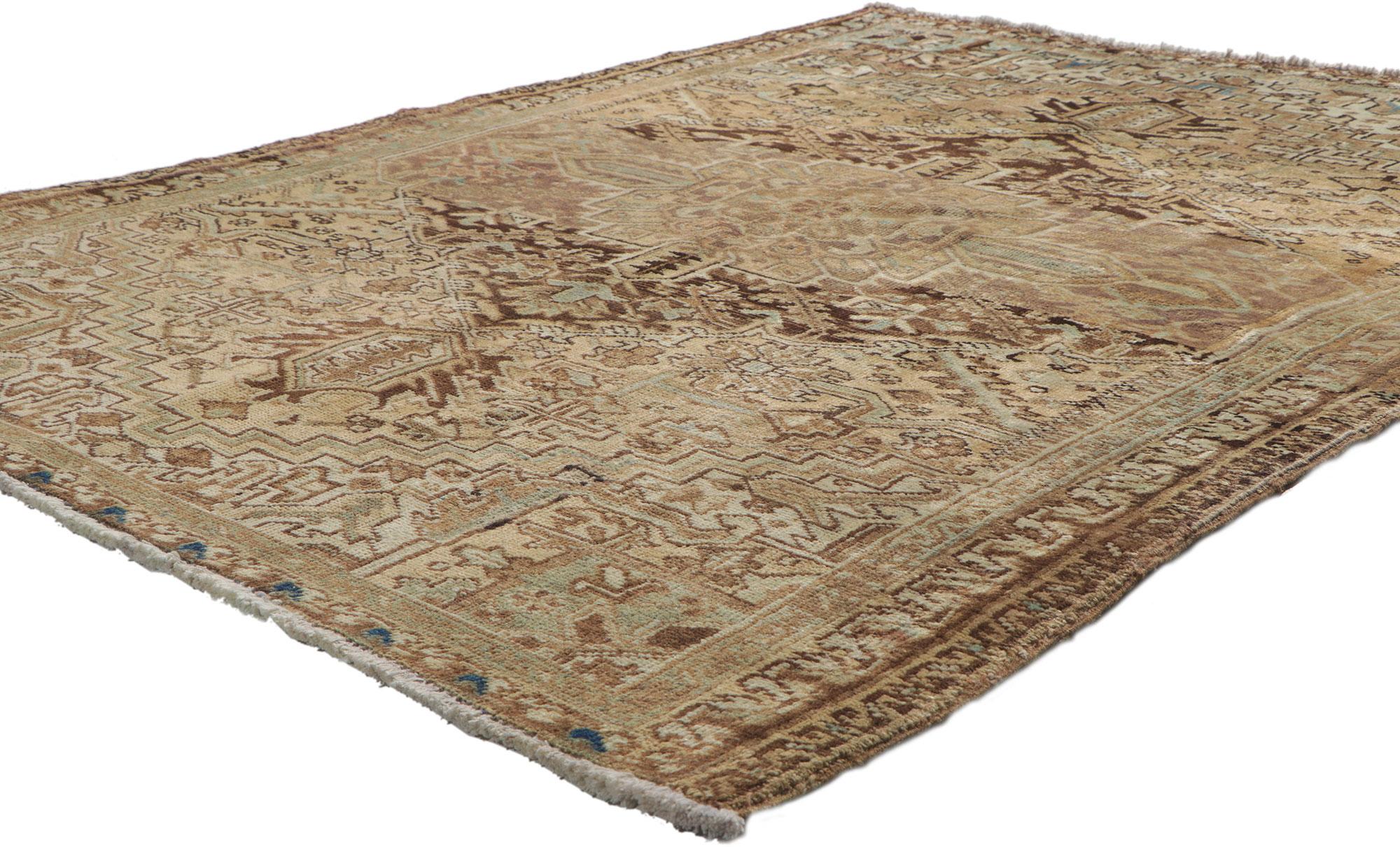 61149 vintage Persian Heriz rug, 04'09 x 06'00.
Perfect for a small space, reading nook, grand foyer, designer entry, study, studio, den, walk-in closet, stair landing, alcove, mudroom, master bathroom, entryway, bedroom, private library, private