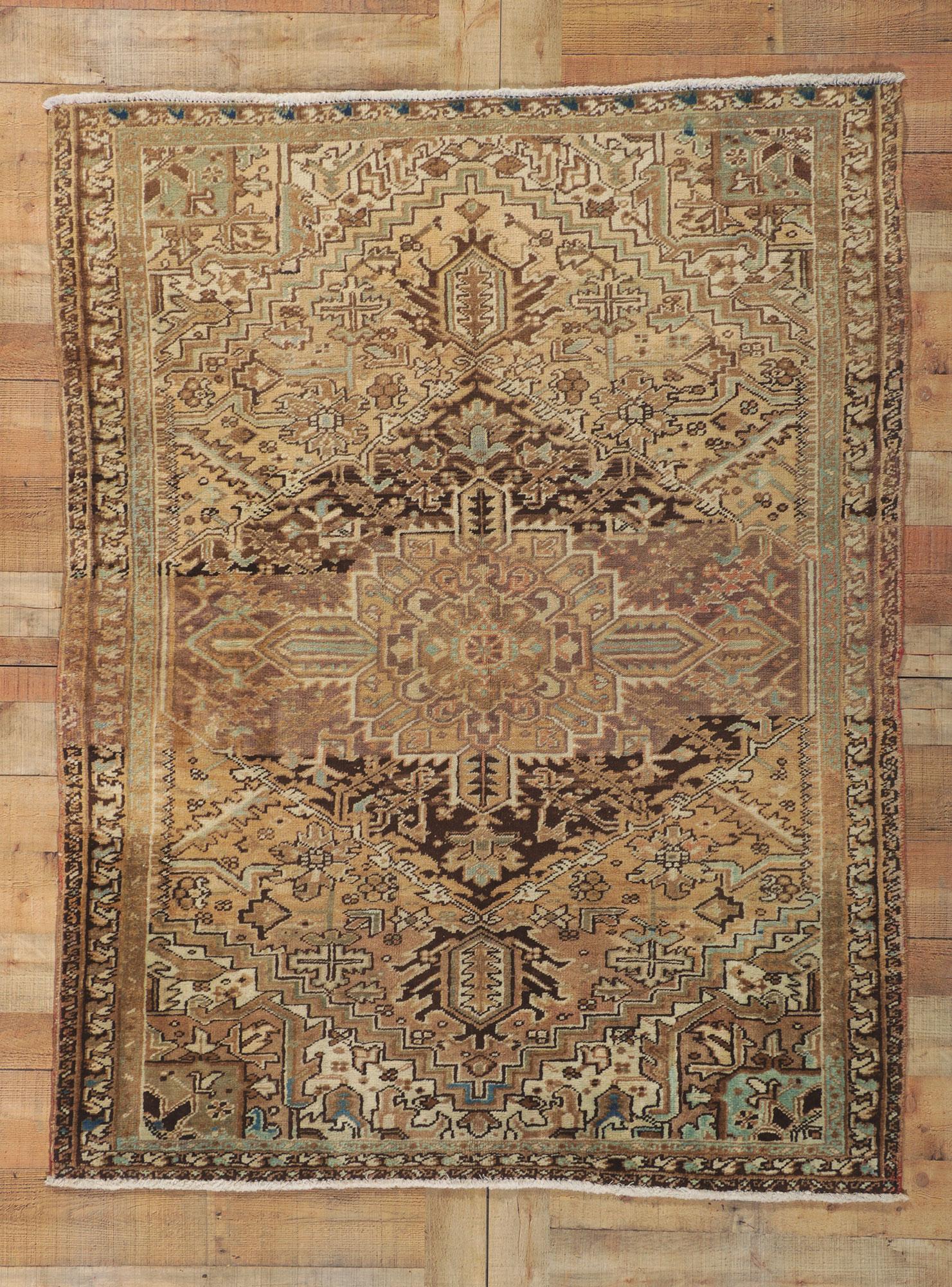 Vintage Persian Heriz Accent Rug For Sale 1