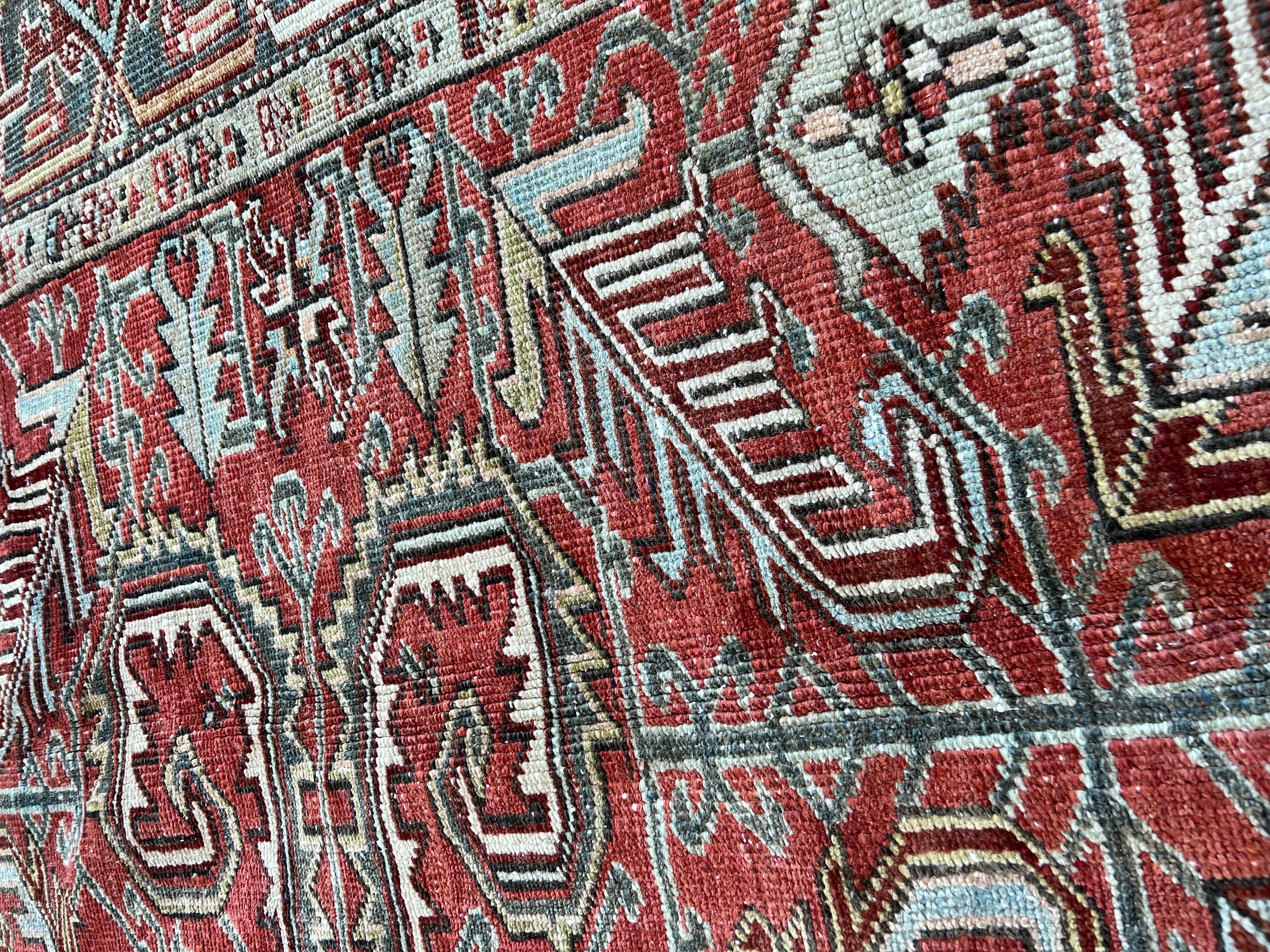Vintage Persian Heriz rug, All over Pattern, hand knotted wool, repeating 3