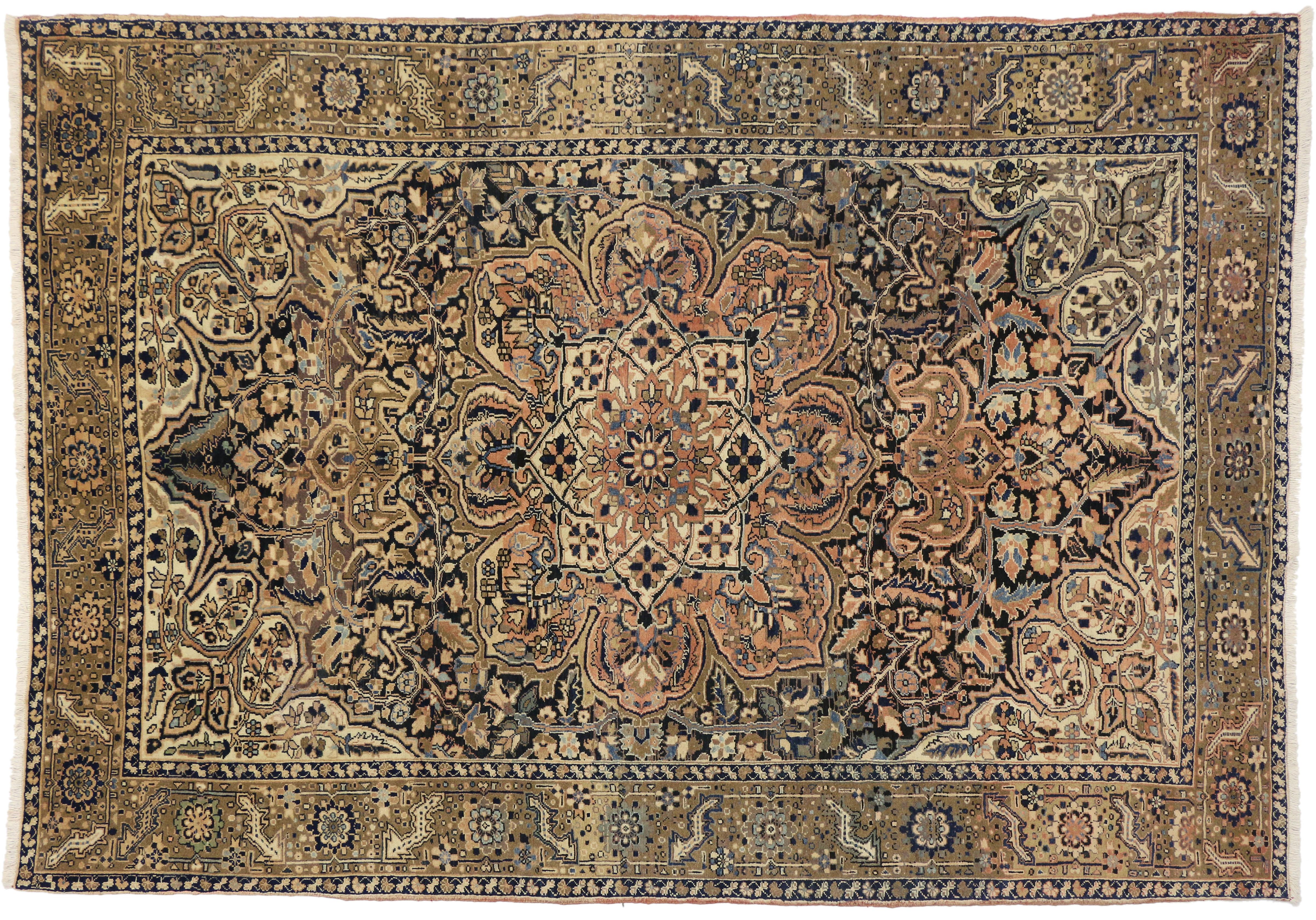 Hand-Knotted Vintage Persian Heriz Area Rug with Arts & Crafts Artisan Style For Sale