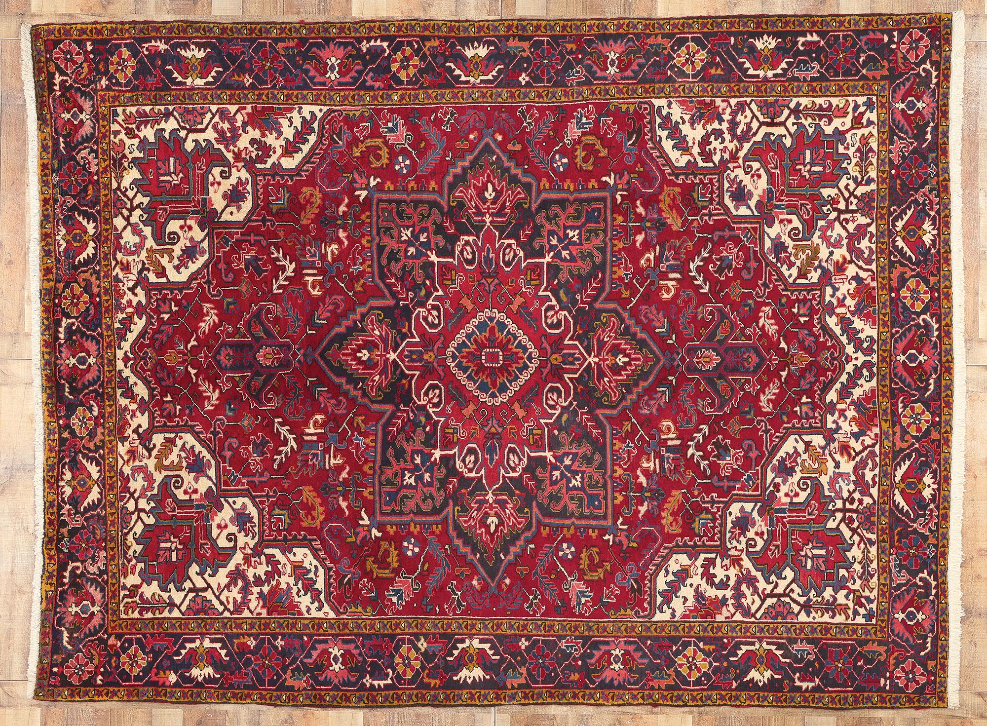 Vintage Persian Heriz Rug, Perpetually Posh Meets Effortlessly Chic For Sale 2