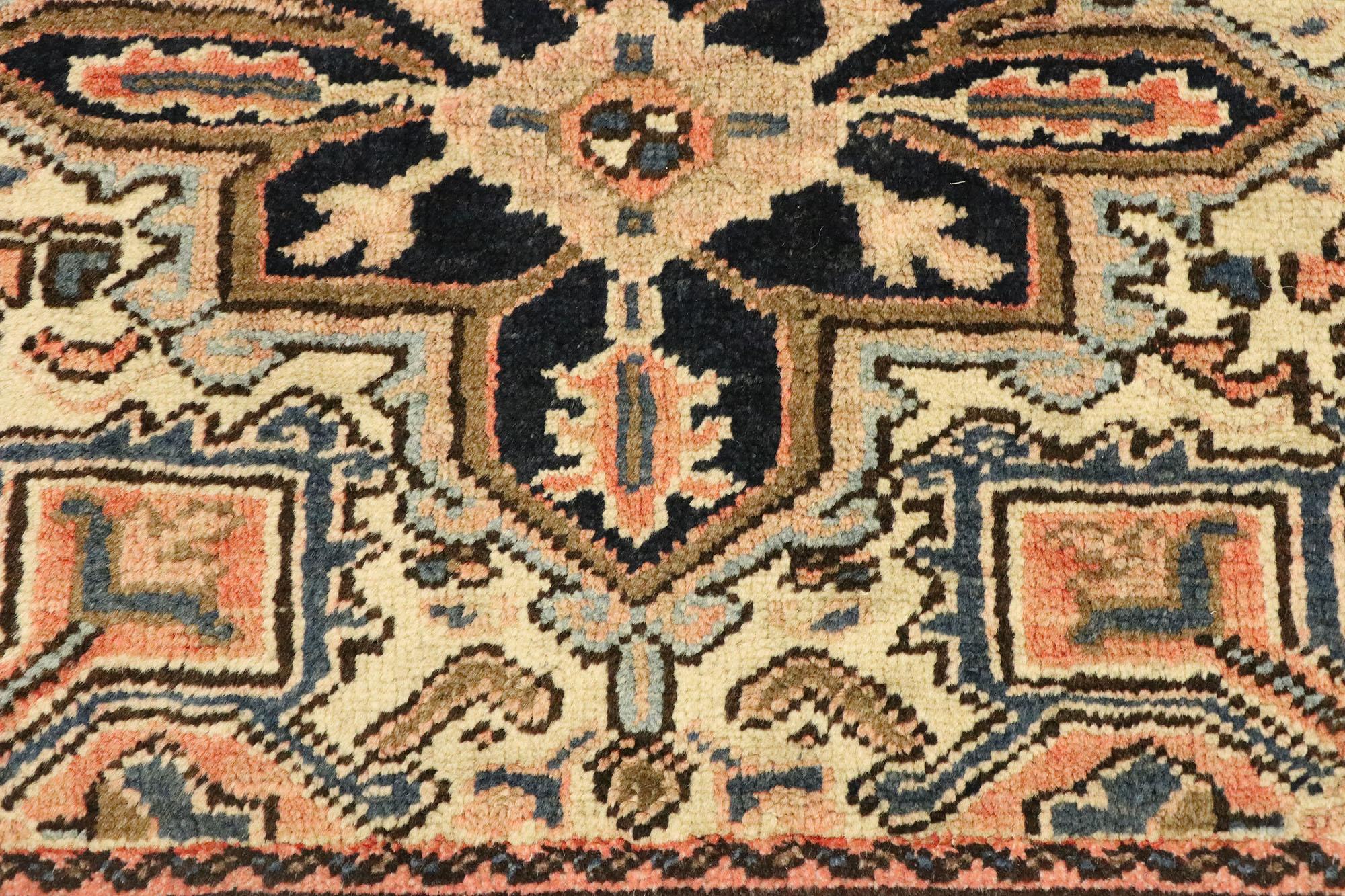 Hand-Knotted Vintage Persian Heriz Carpet For Sale