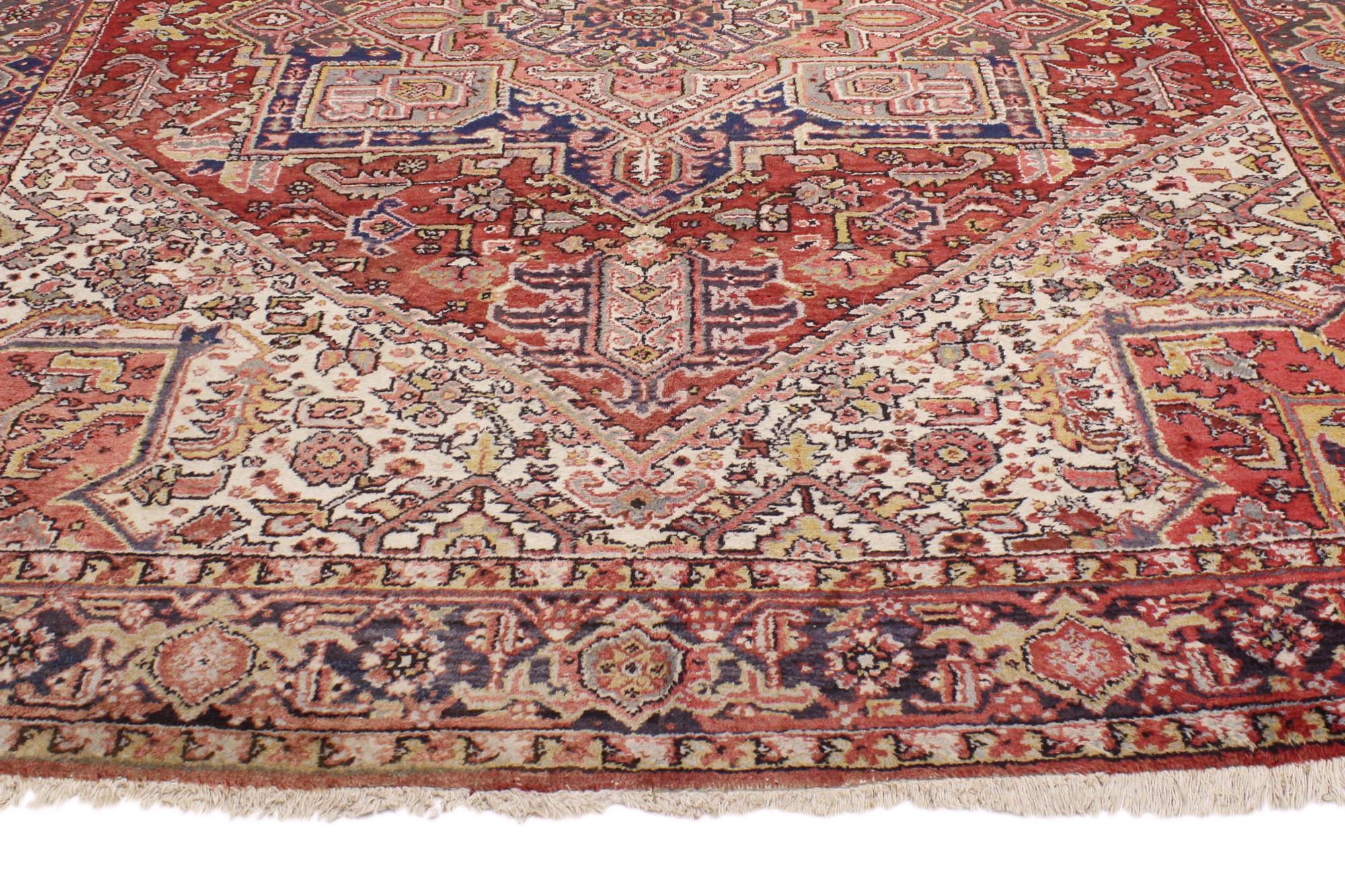 Hand-Knotted 1950's Persian Heriz Carpet with Modern Style For Sale