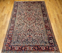 Vintage Persian Heriz in Allover Geometric Pattern in Ivory, Blue, Green, Navy